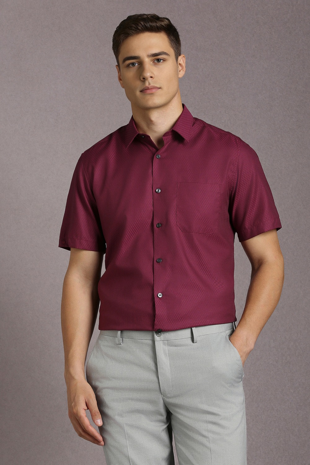 Men Maroon Textured Half Sleeves Formal Shirt-Maroon 1 58455-men-maroon-textured-half-sleeves-formal-shirt-maroon-1.jpg