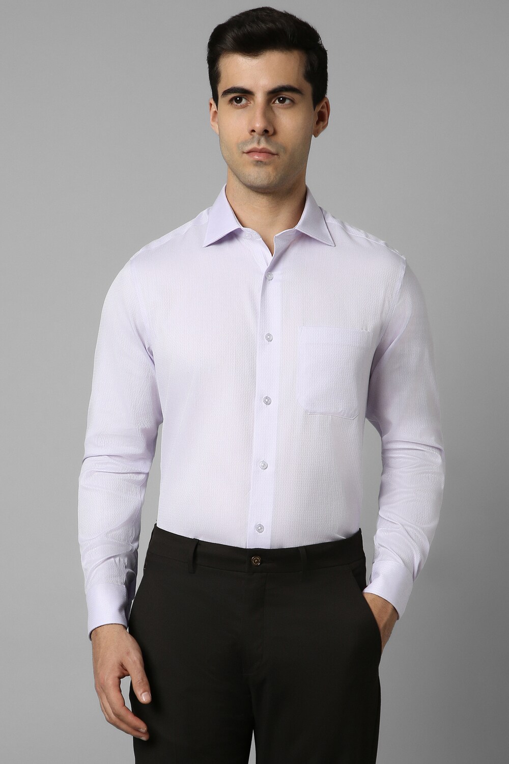 Men Lilac Classic Fit Textured Full Sleeves Formal Shirt-Lilac