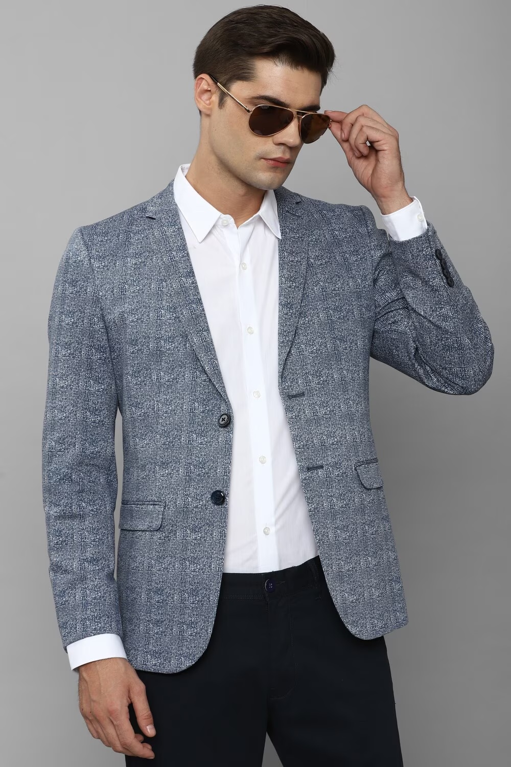 Men Grey Super Slim Fit Check Casual Blazer-Grey