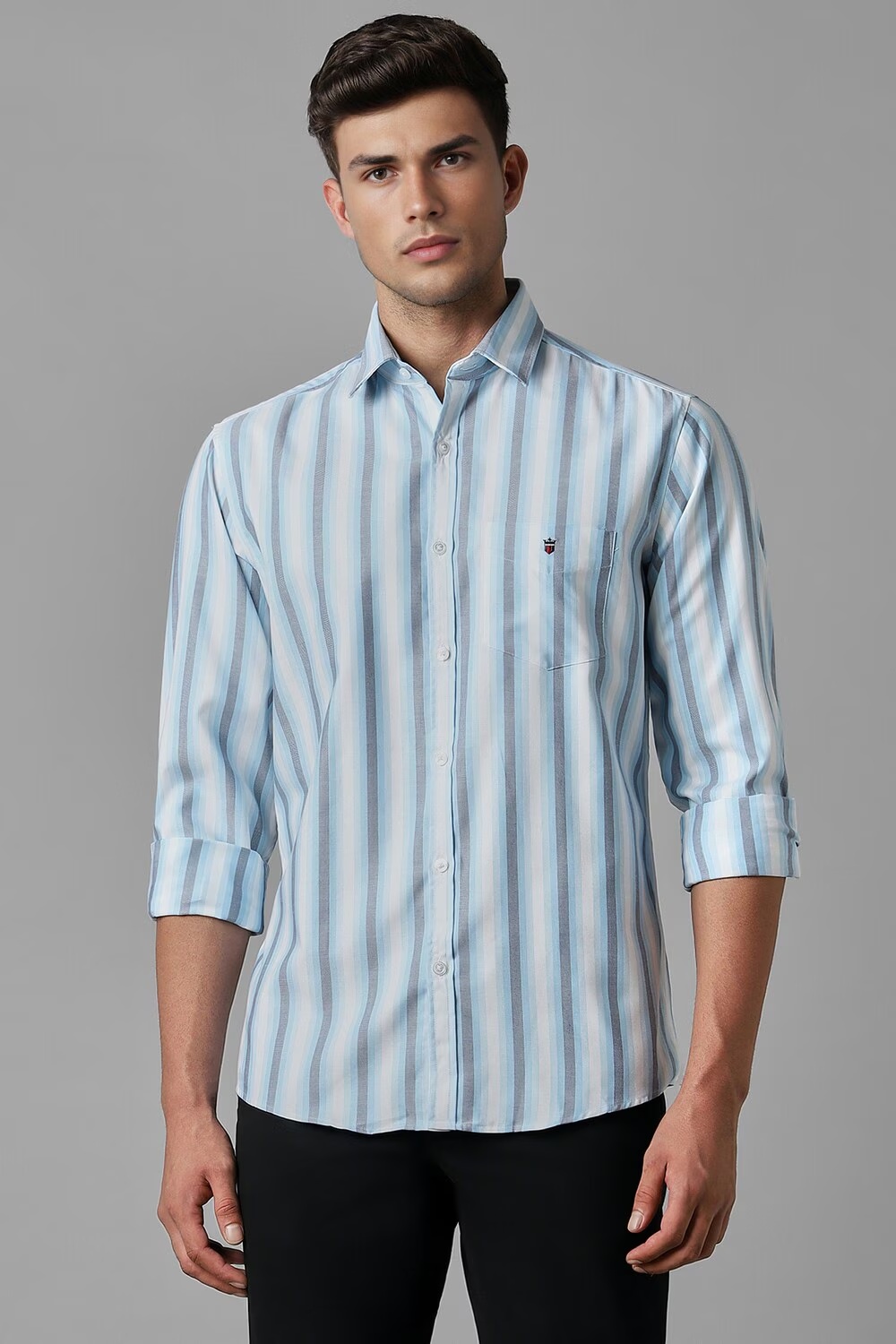 Men Blue Slim Fit Stripe Full Sleeves Casual Shirt-Blue
