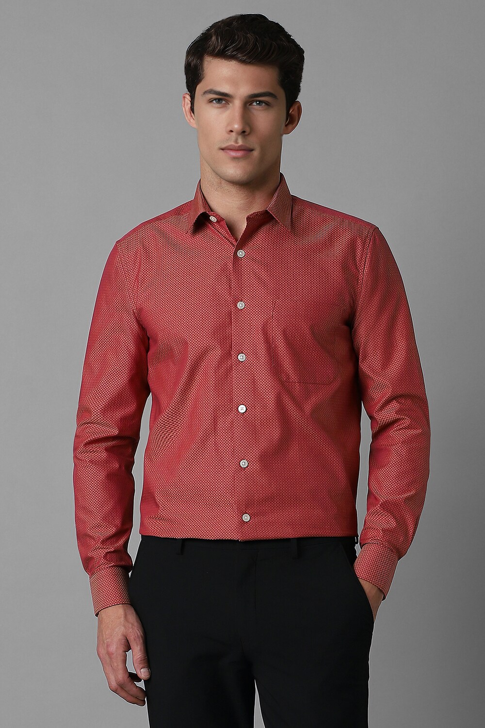 Men Maroon Slim Fit Print Full Sleeves Formal Shirt-Maroon