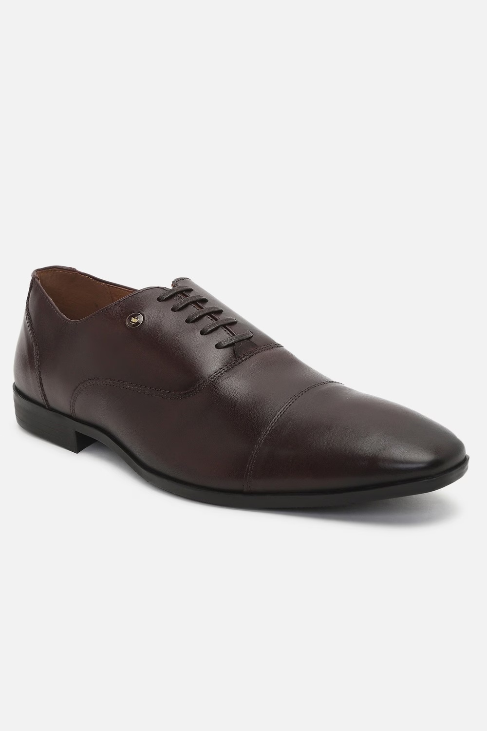 Men Brown Leather Lace Up Shoes-Brown