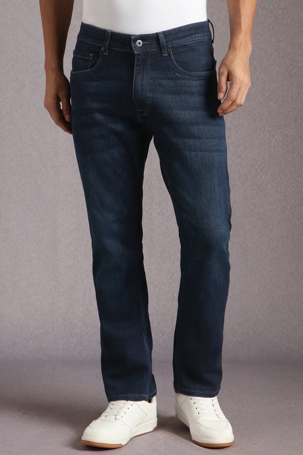 Men Navy Mid Slim Fit Jeans-Navy