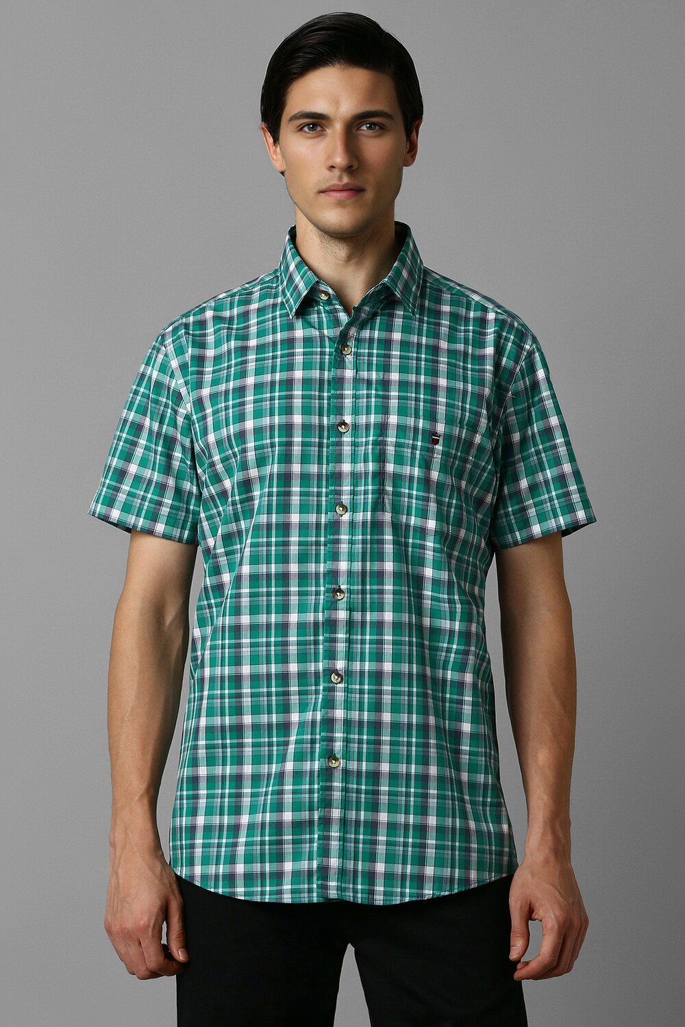 Men Green Slim Fit Check Half Sleeves Casual Shirt-Green 1 58623-men-green-slim-fit-check-half-sleeves-casual-shirt-green-1.jpg