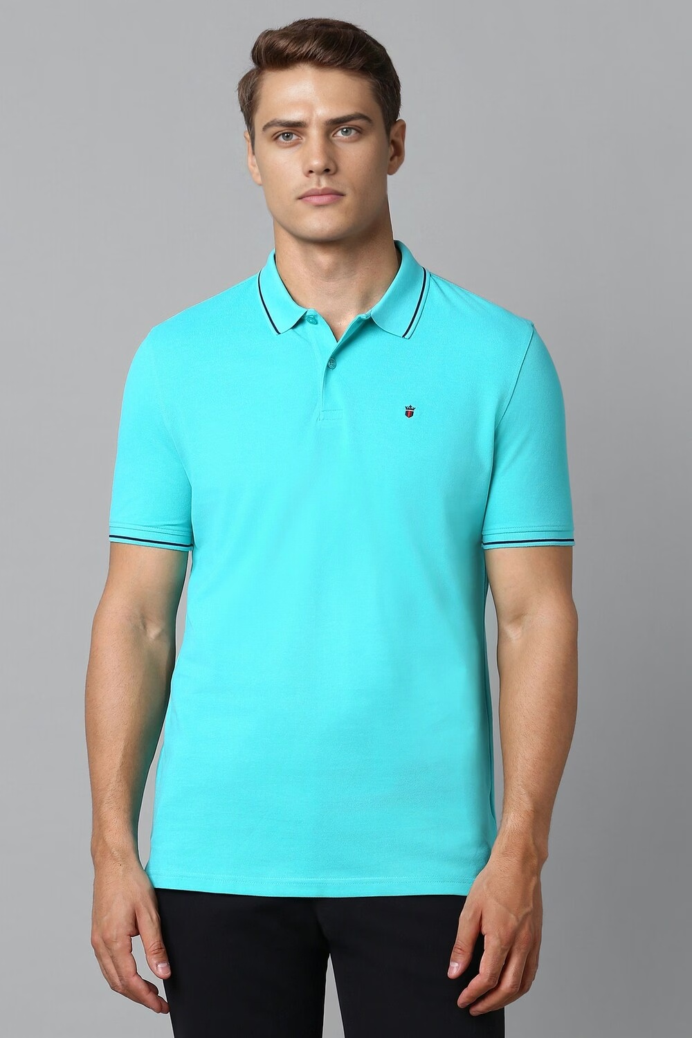 Men Blue Solid Polo Neck T-shirt-Blue