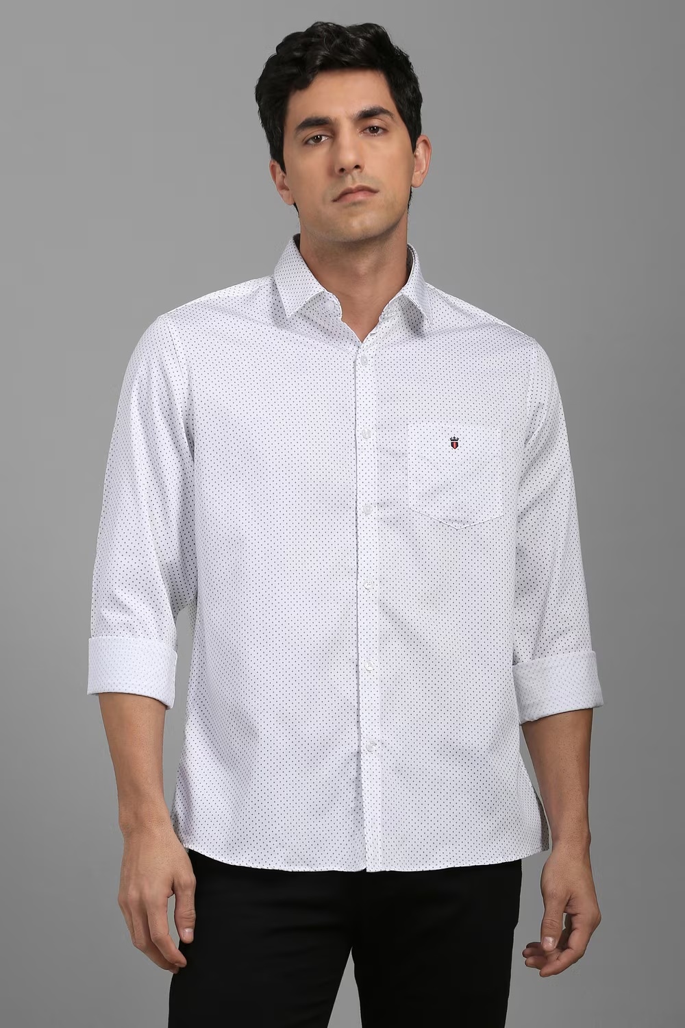 Men White Slim Fit Print Full Sleeves Casual Shirt-White
