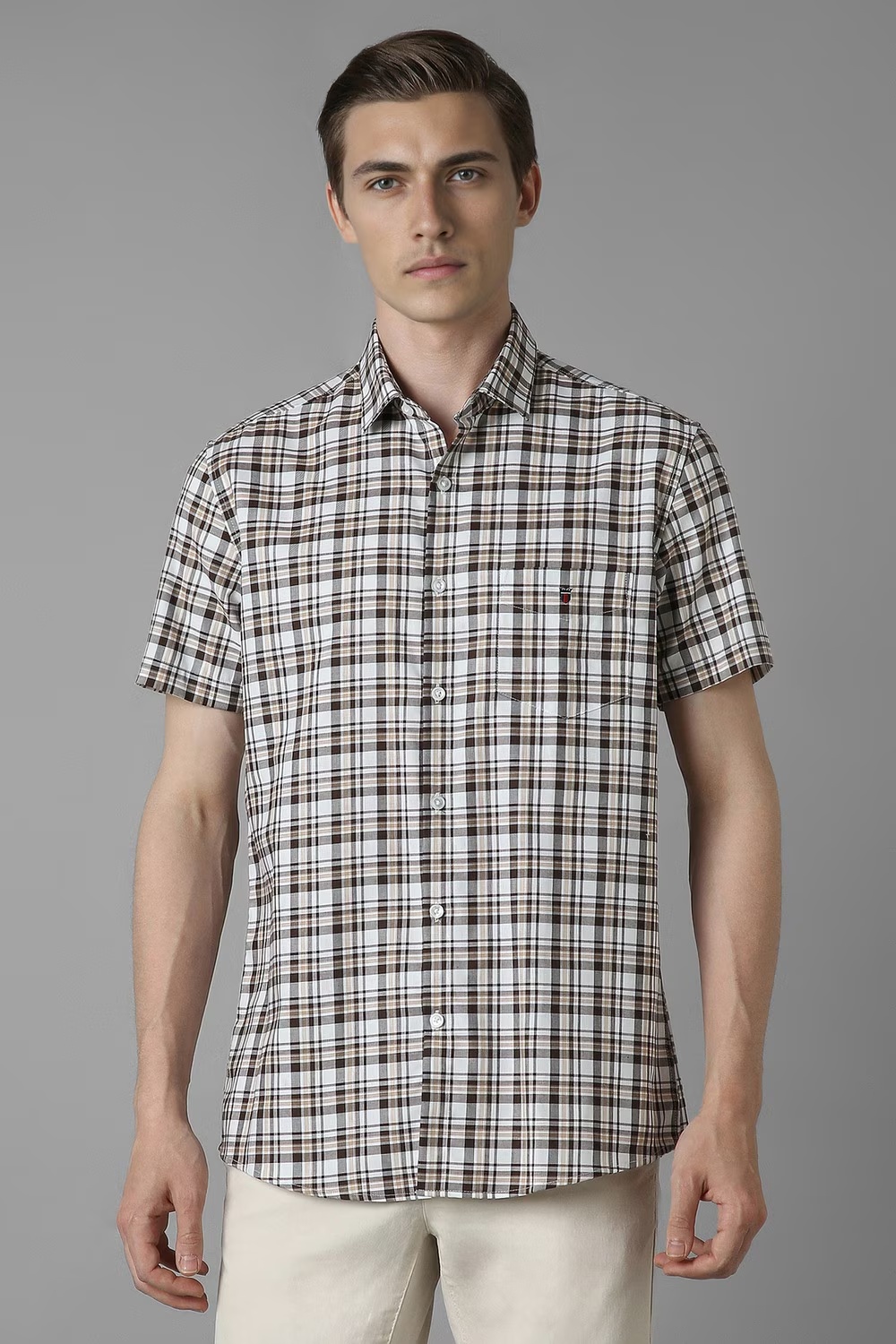 Men White Check Half Sleeves Casual Shirt-White