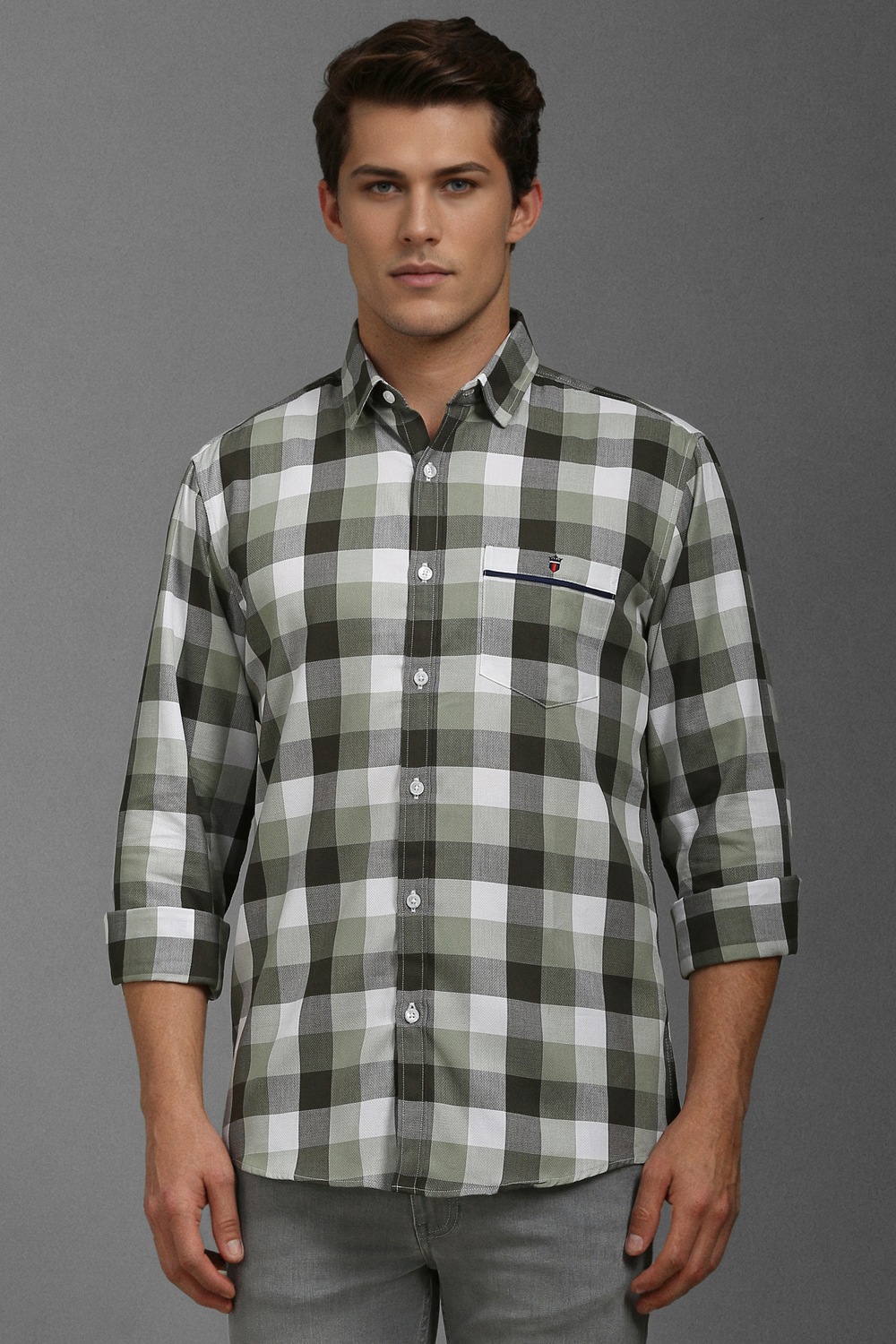 Men Olive Check Full Sleeves Casual Shirt-Olive