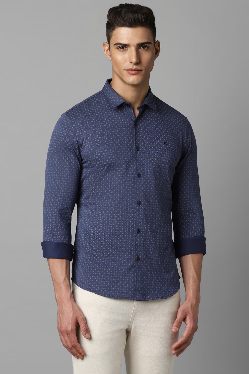 Men Navy Print Full Sleeves Casual Shirt-Navy