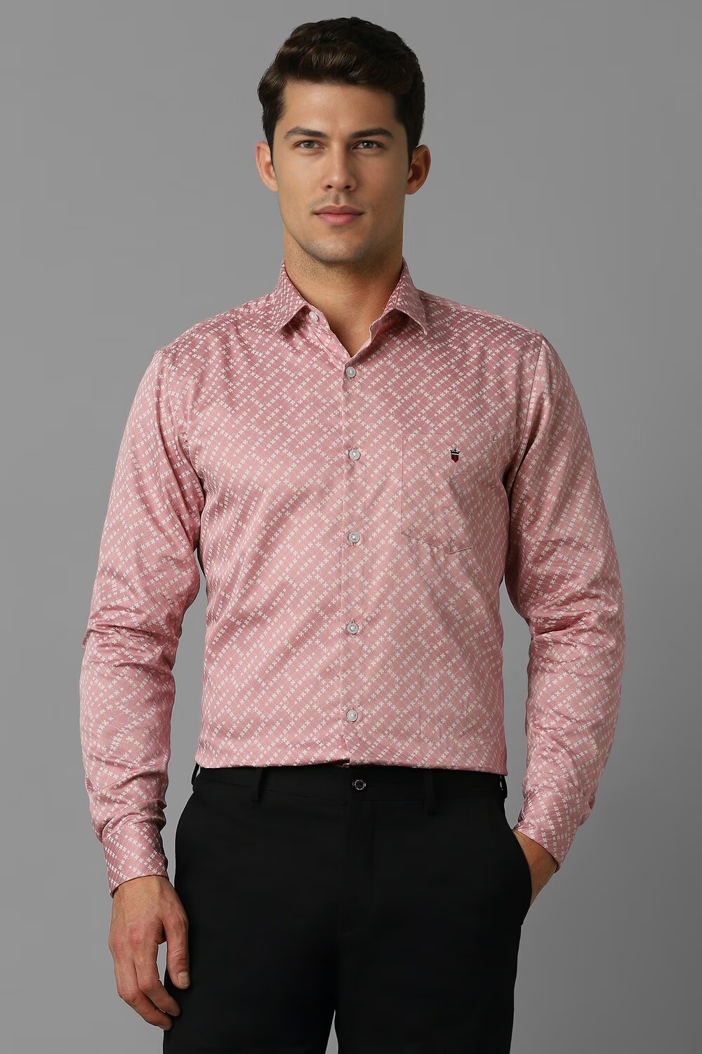Men Pink Slim Fit Print Full Sleeves Casual Shirt-Pink