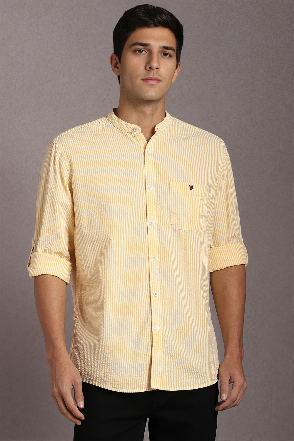 Men Yellow Stripe Full Sleeves Casual Shirt-Yellow