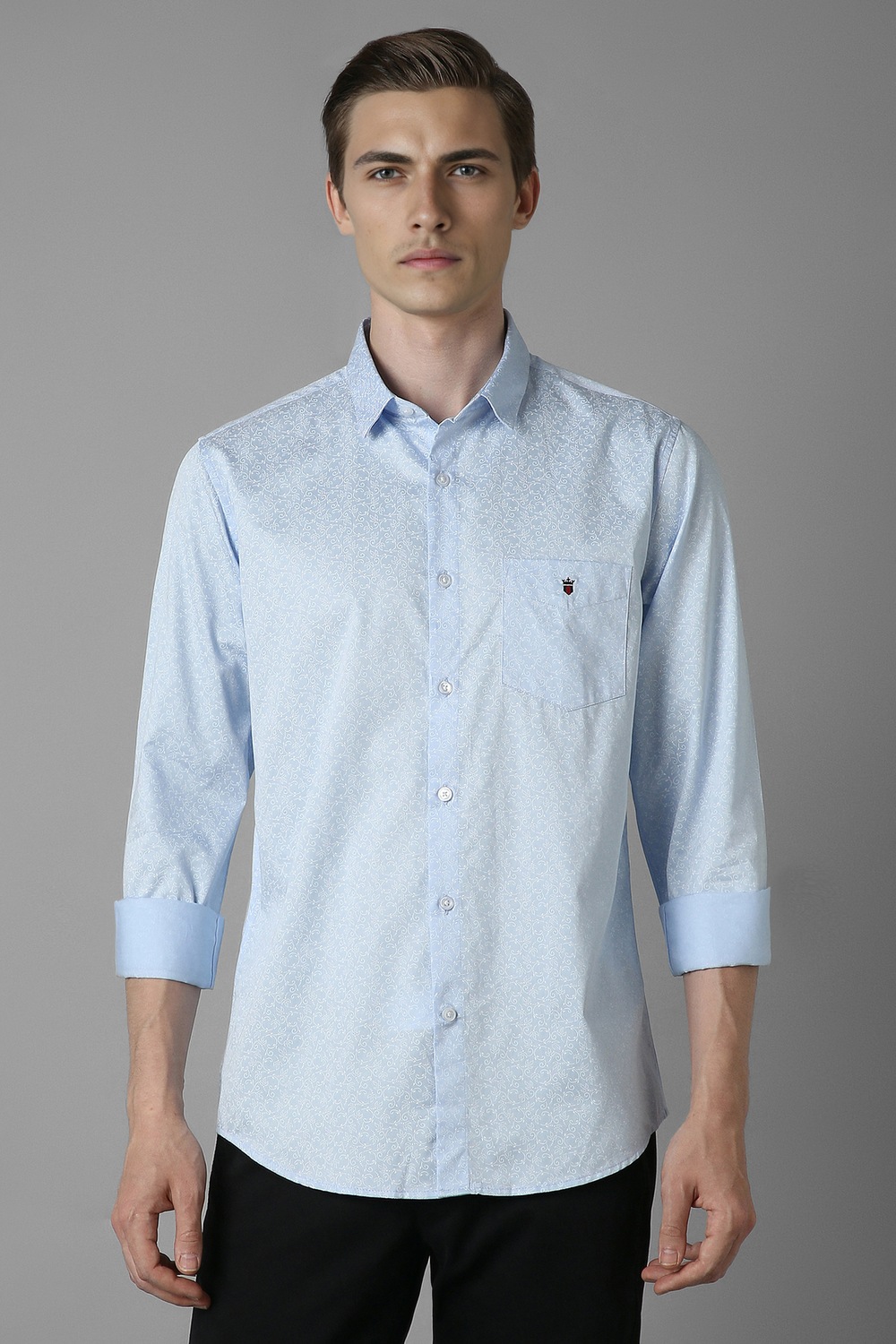 Men Light Blue Print Full Sleeves Casual Shirt-Light Blue