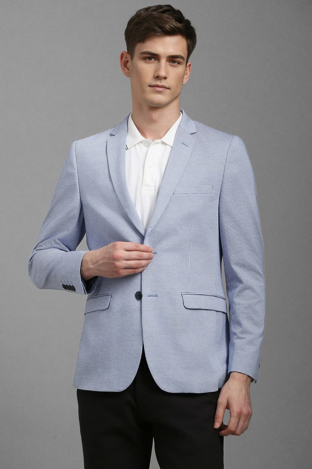Men Blue Super Slim Fit Print Casual Blazer-Blue