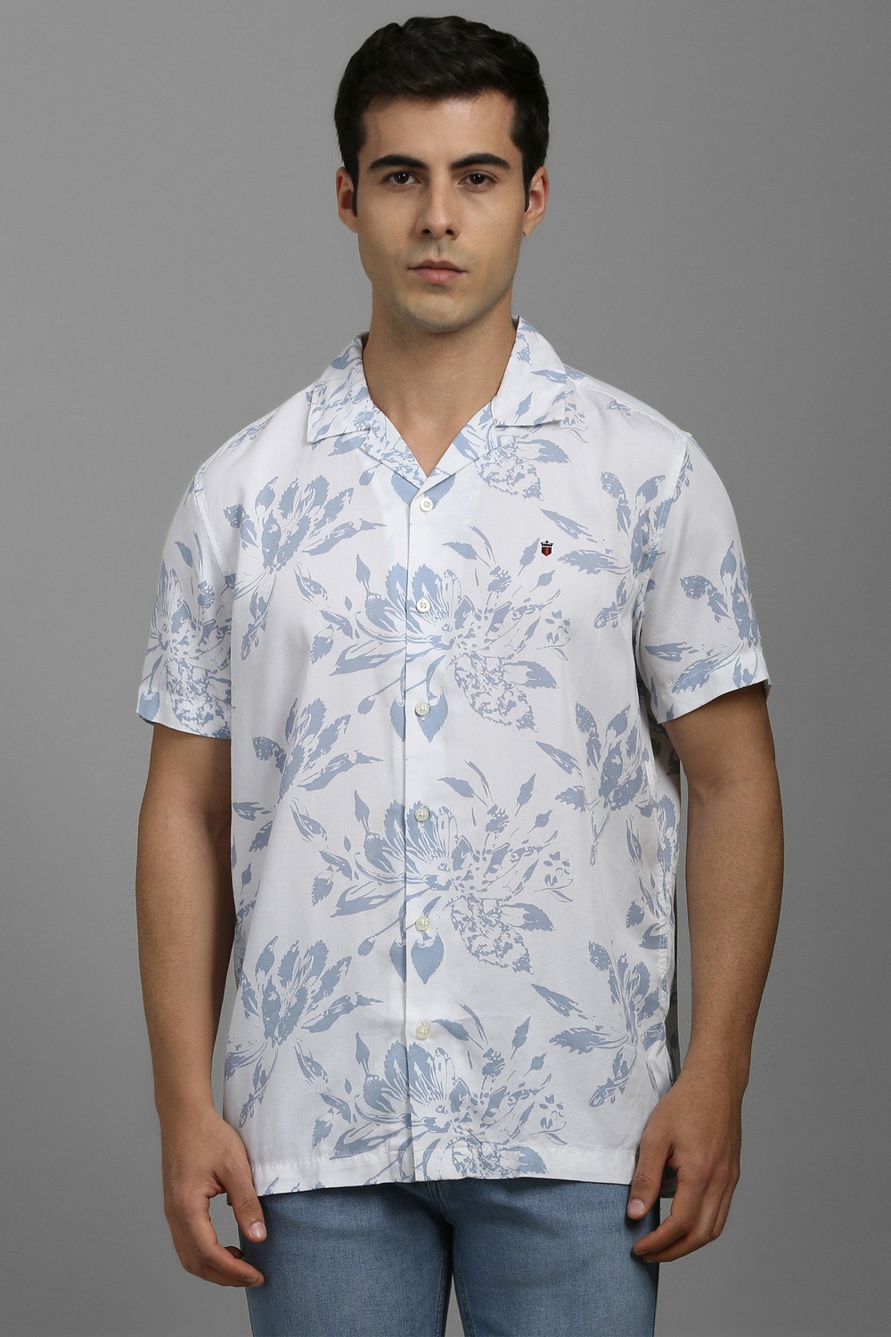 Men White Slim Fit Print Half Sleeves Casual Shirt-White
