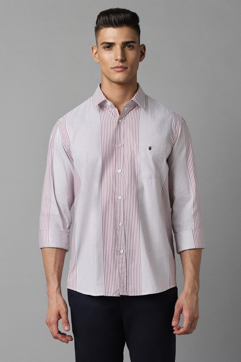 Men Pink Super Slim Fit Stripe Full Sleeves Casual Shirt-Pink