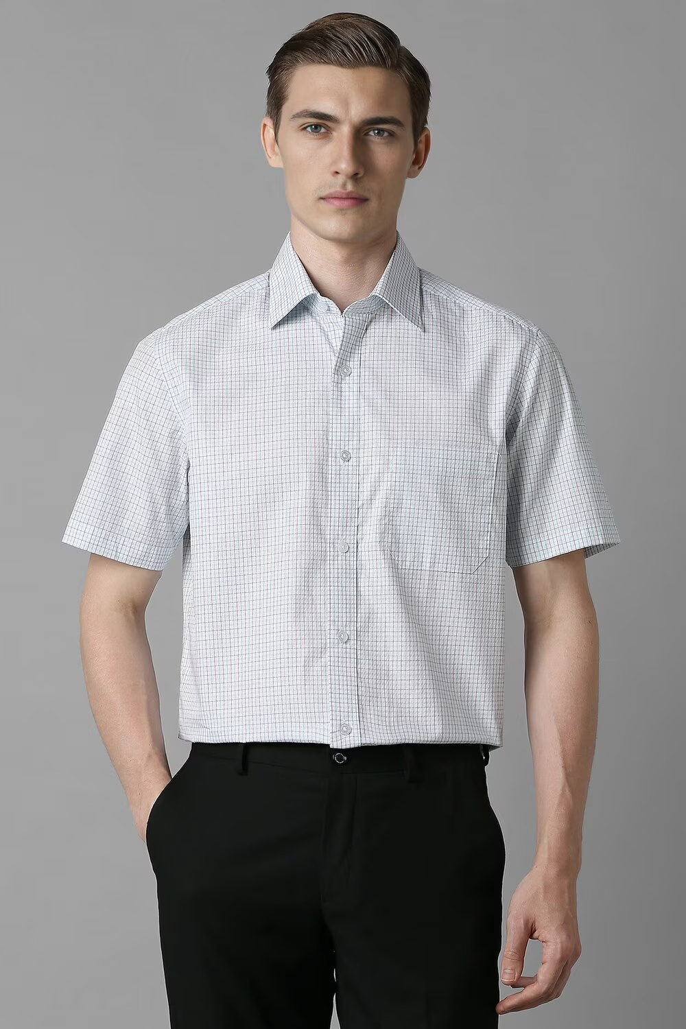 Men White Classic Fit Check Half Sleeves Formal Shirt-White