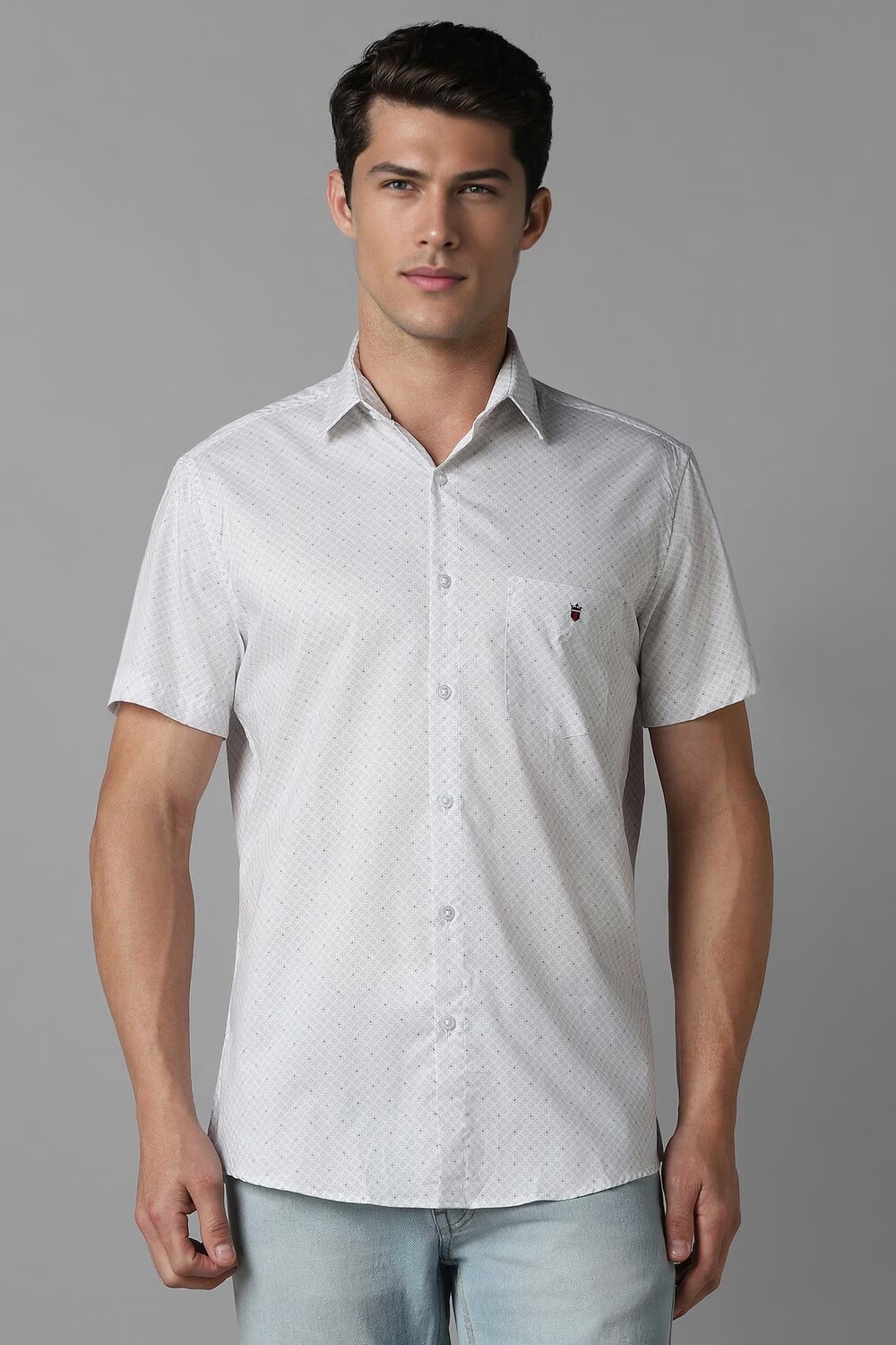 Men White Slim Fit Print Half Sleeves Casual Shirt-White