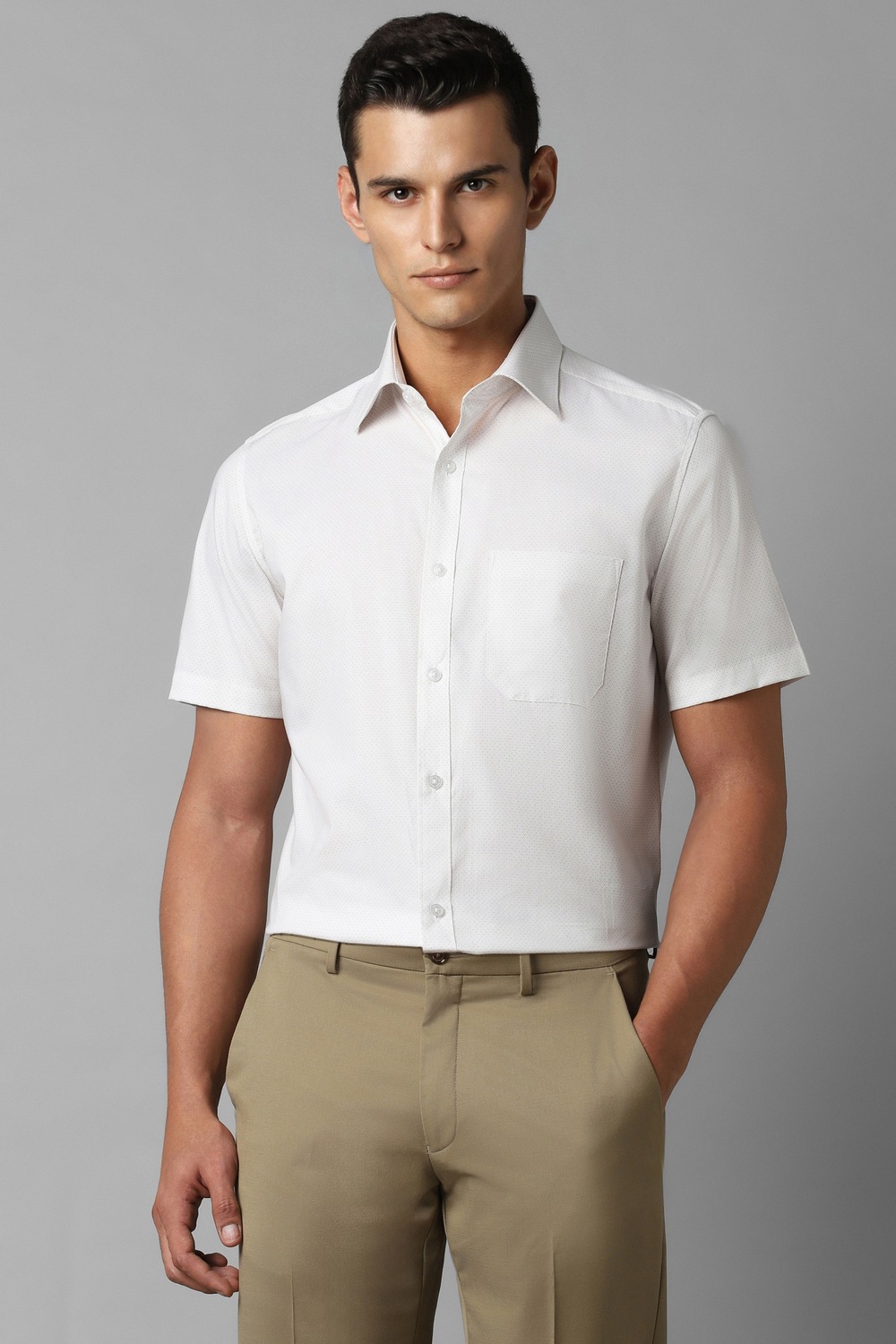 Men White Print Half Sleeves Formal Shirt-White