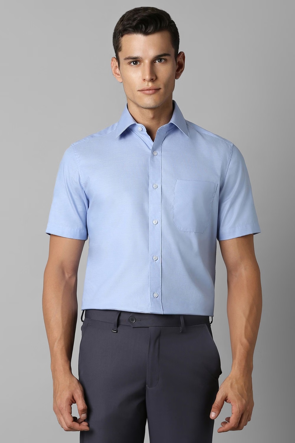 Men Light Blue Solid Half Sleeves Formal Shirt-Light Blue
