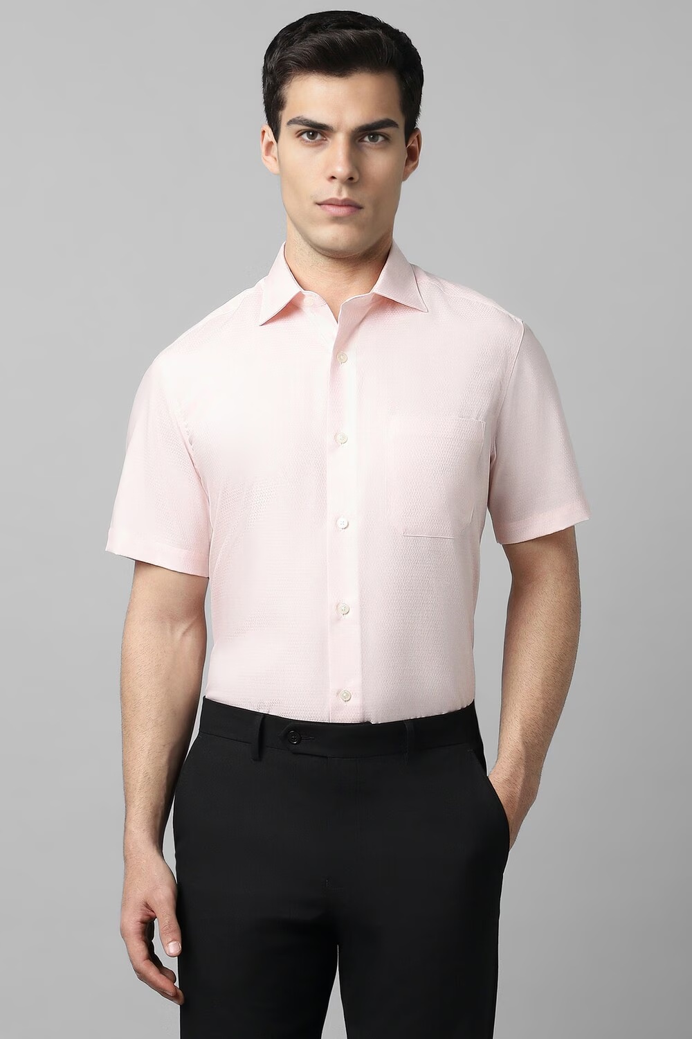 Men Pink Classic Fit Textured Half Sleeves Formal Shirt-Pink