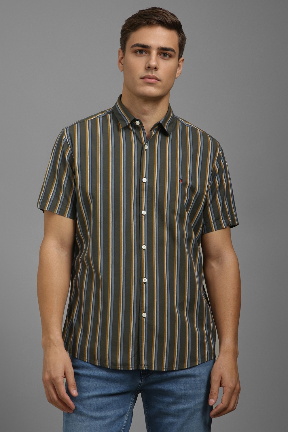 Men Grey Slim Fit Stripe Half Sleeves Casual Shirt-Grey 1 59180-men-grey-slim-fit-stripe-half-sleeves-casual-shirt-grey-1.jpg