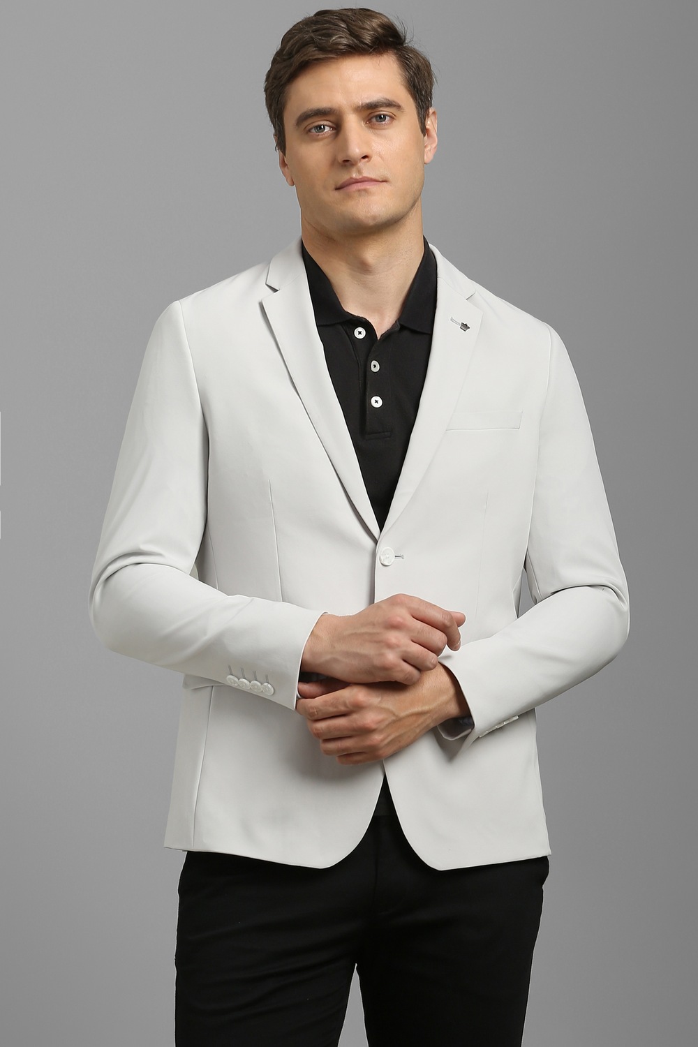 Men Grey Solid Casual Blazer-Grey