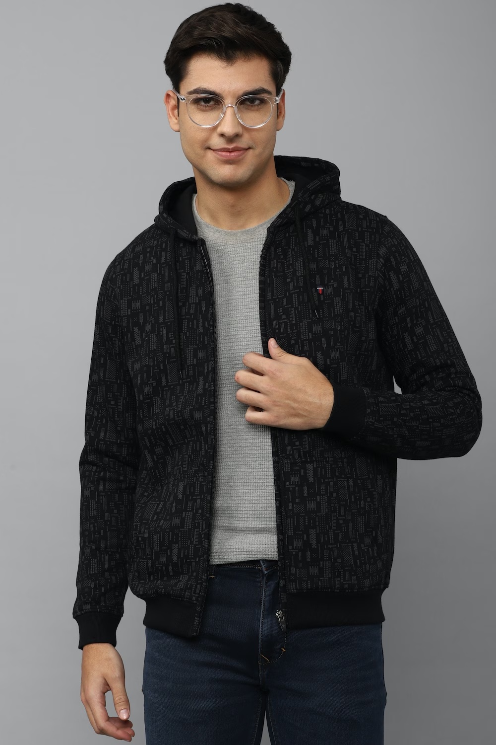 Men Casual Navy Print Sweatshirt-Navy