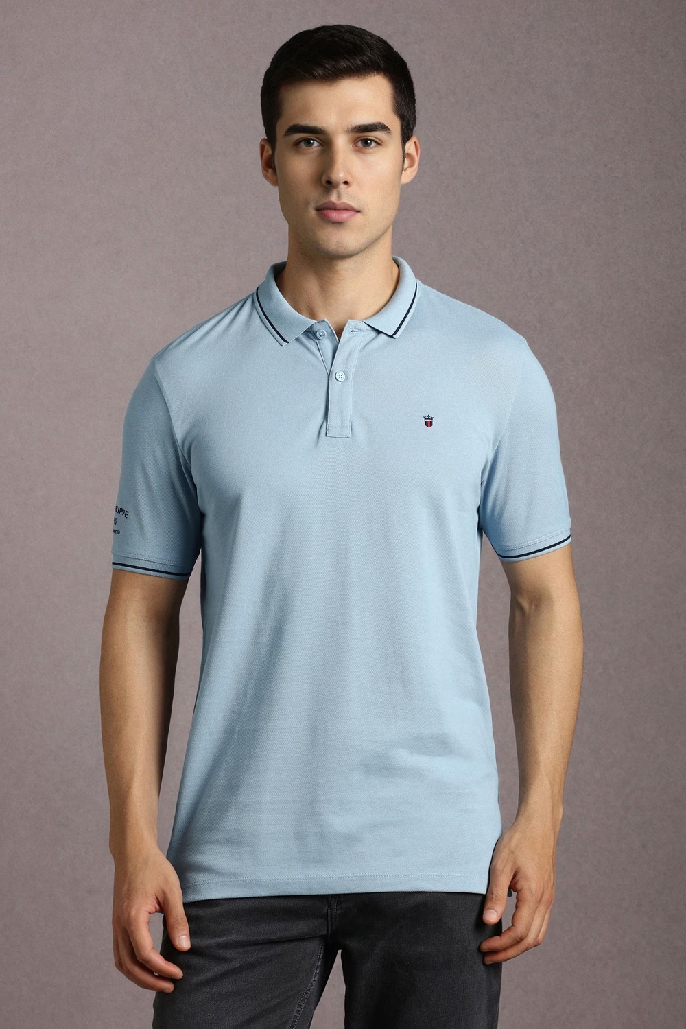 Men Light Blue Solid Polo Neck T-shirt-Light Blue