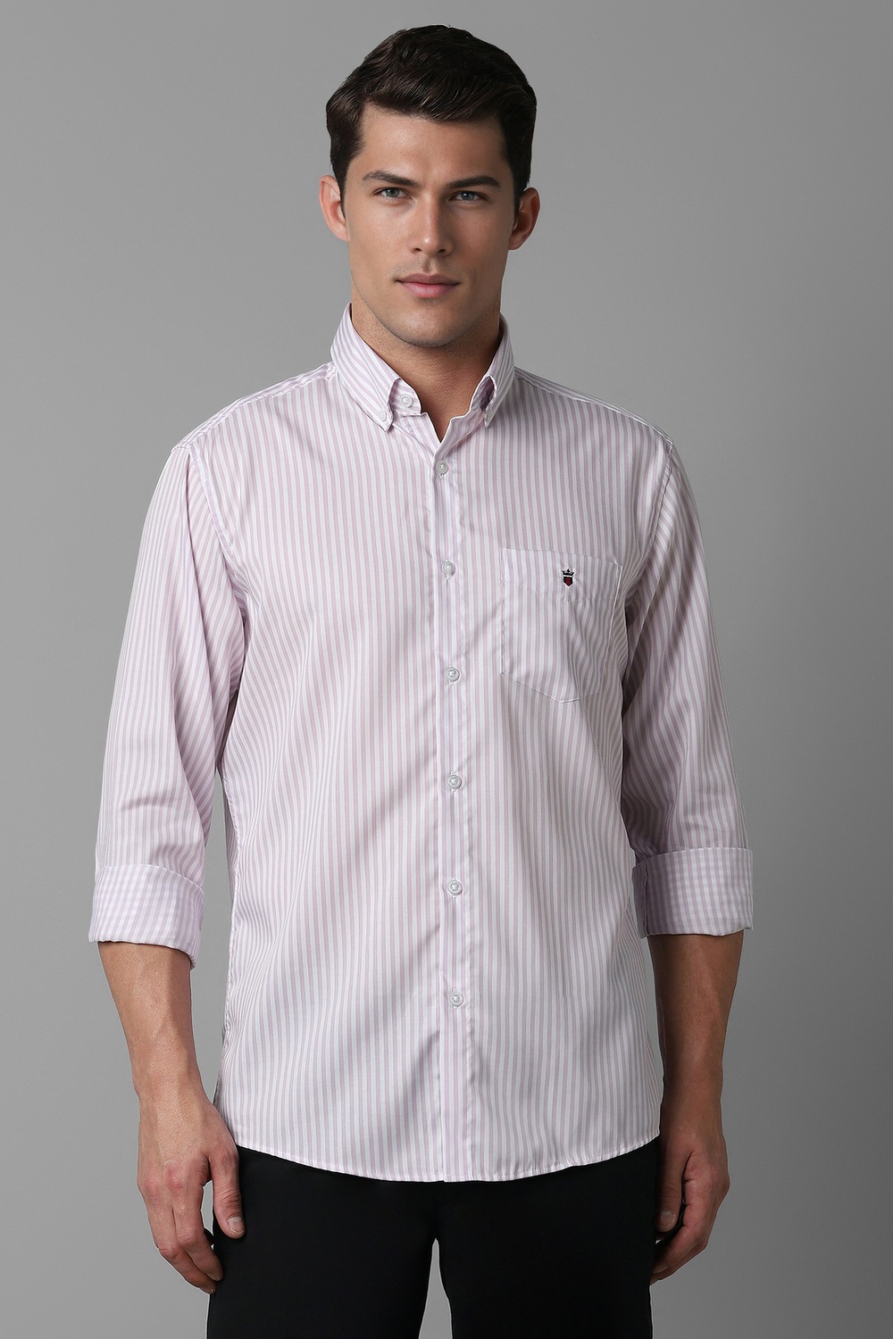 Men Pink Stripe Full Sleeves Casual Shirt-Pink