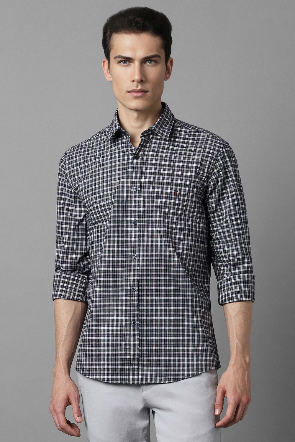 Men Navy Check Full Sleeves Casual Shirt-Navy