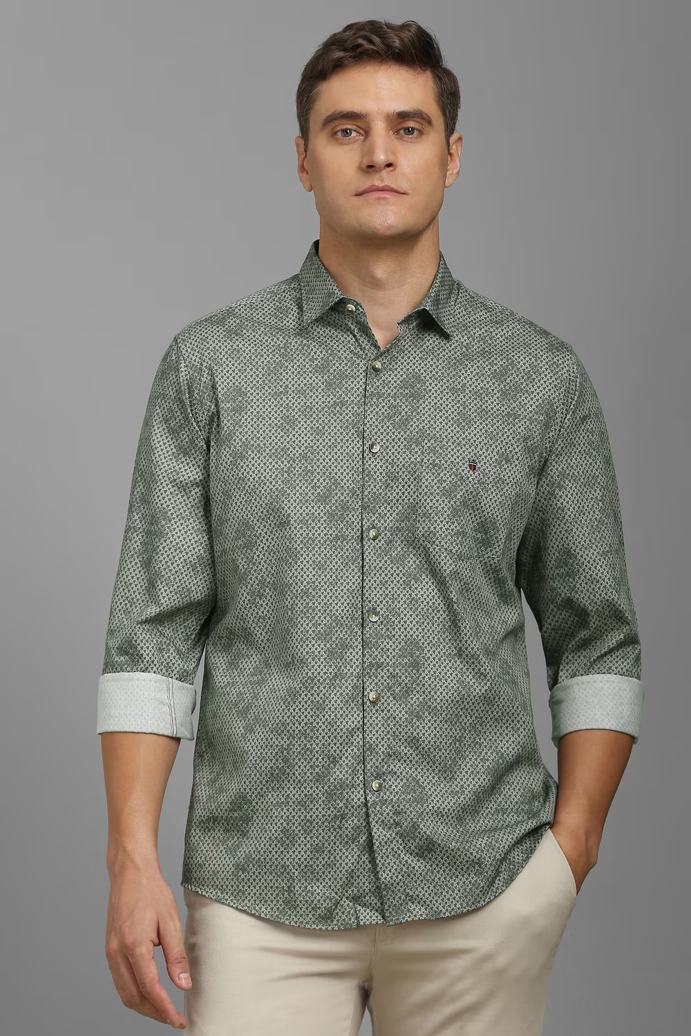 Men Green Slim Fit Print Full Sleeves Casual Shirt-Green
