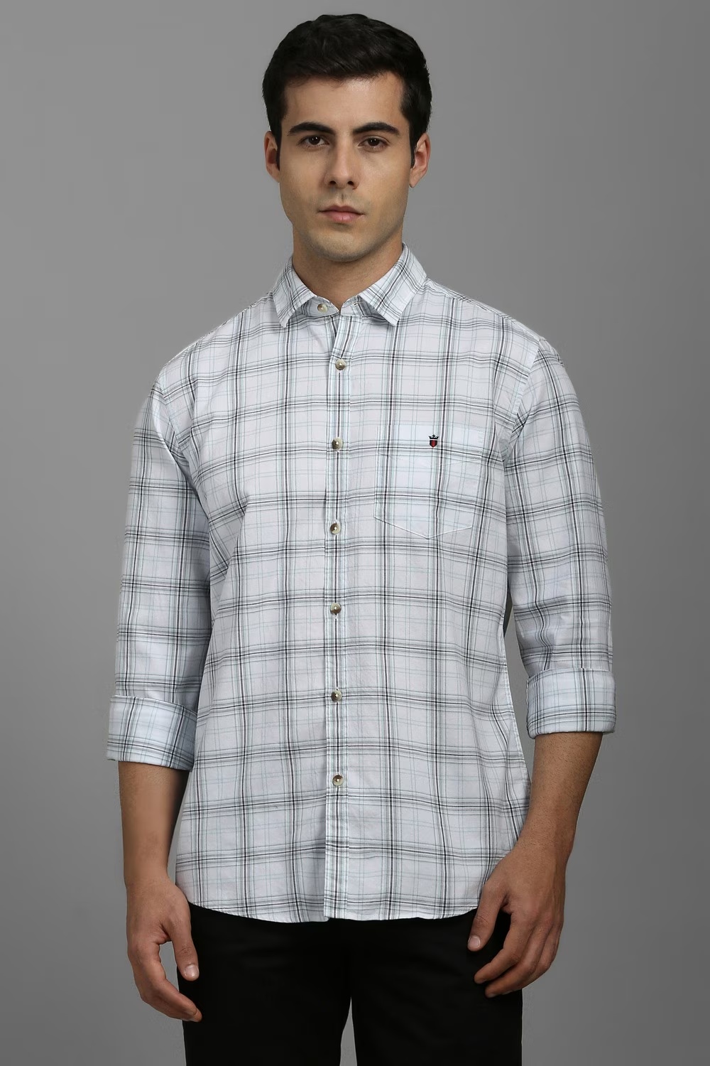 Men White Slim Fit Check Full Sleeves Casual Shirt-White