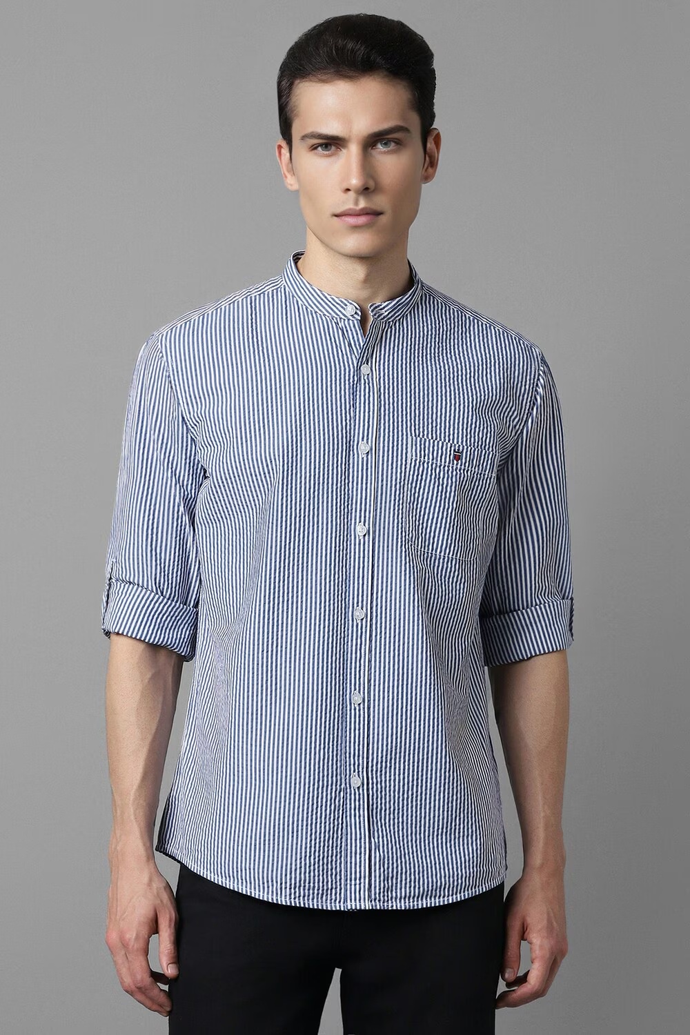 Men Blue Slim Fit Stripe Full Sleeves Casual Shirt-Blue