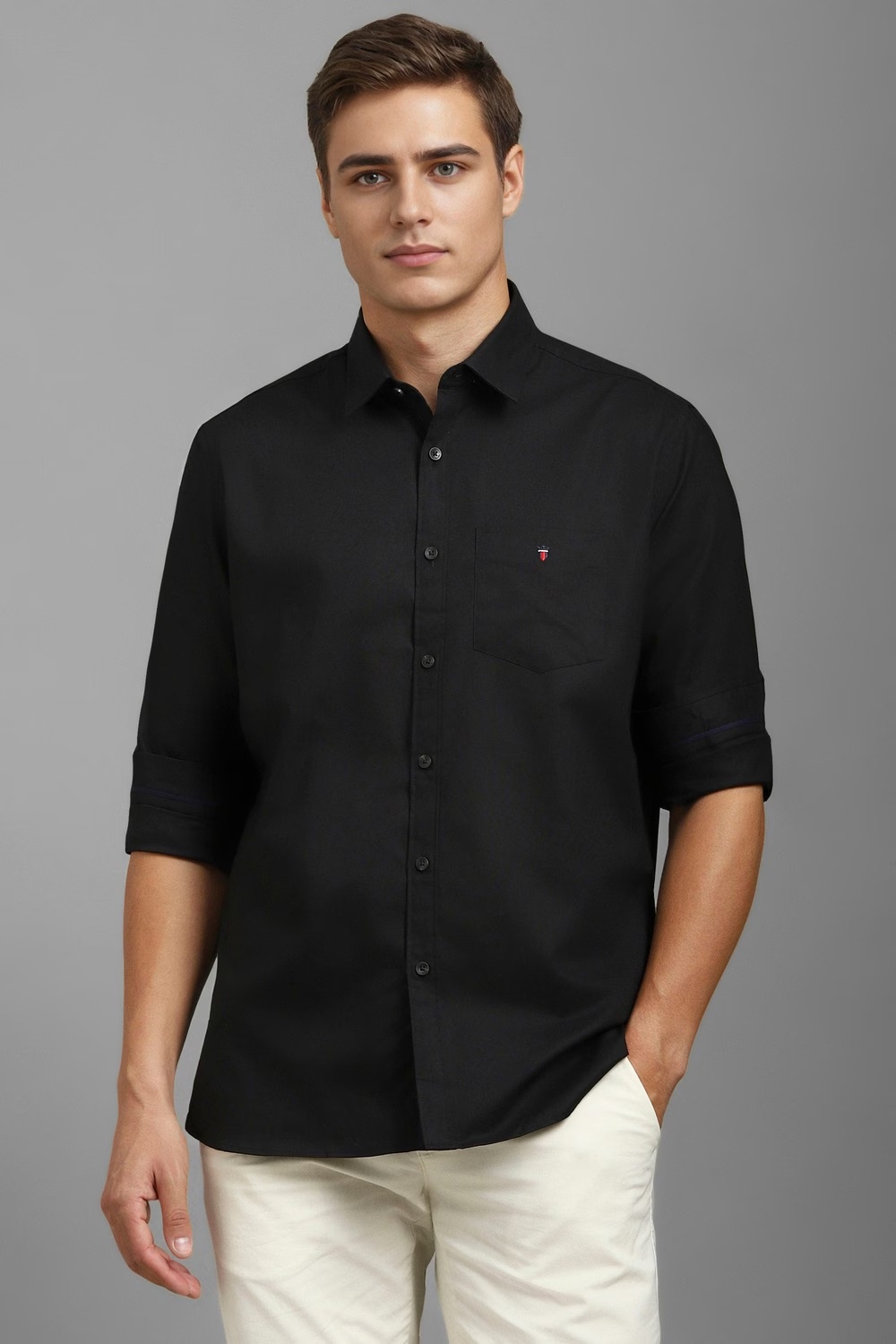 Men Black Super Slim Fit Solid Full Sleeves Casual Shirt-Black