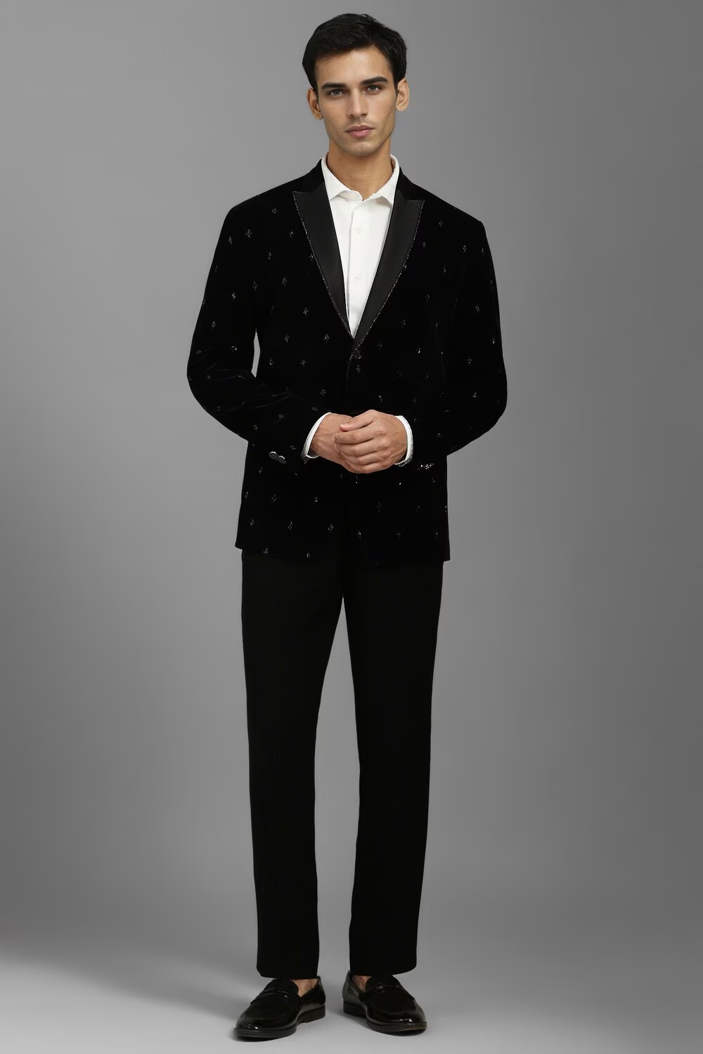 Men Black Slim Fit Embellished Formal Two Piece Suit-Black