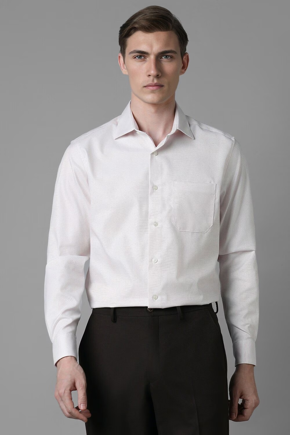 Men White Classic Fit Print Full Sleeves Formal Shirt-White