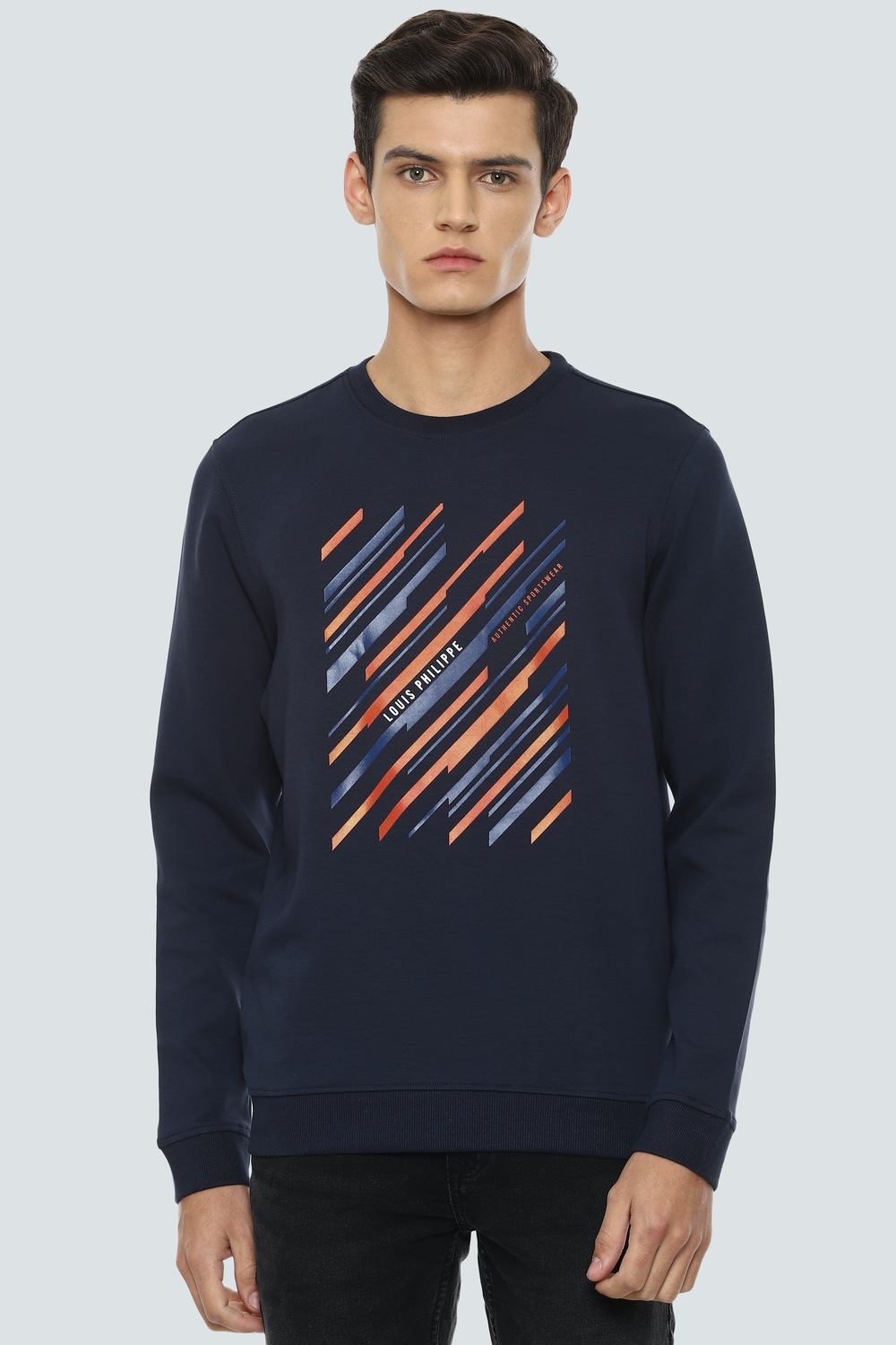 Men Casual Navy Graphic Print Sweatshirt-Navy