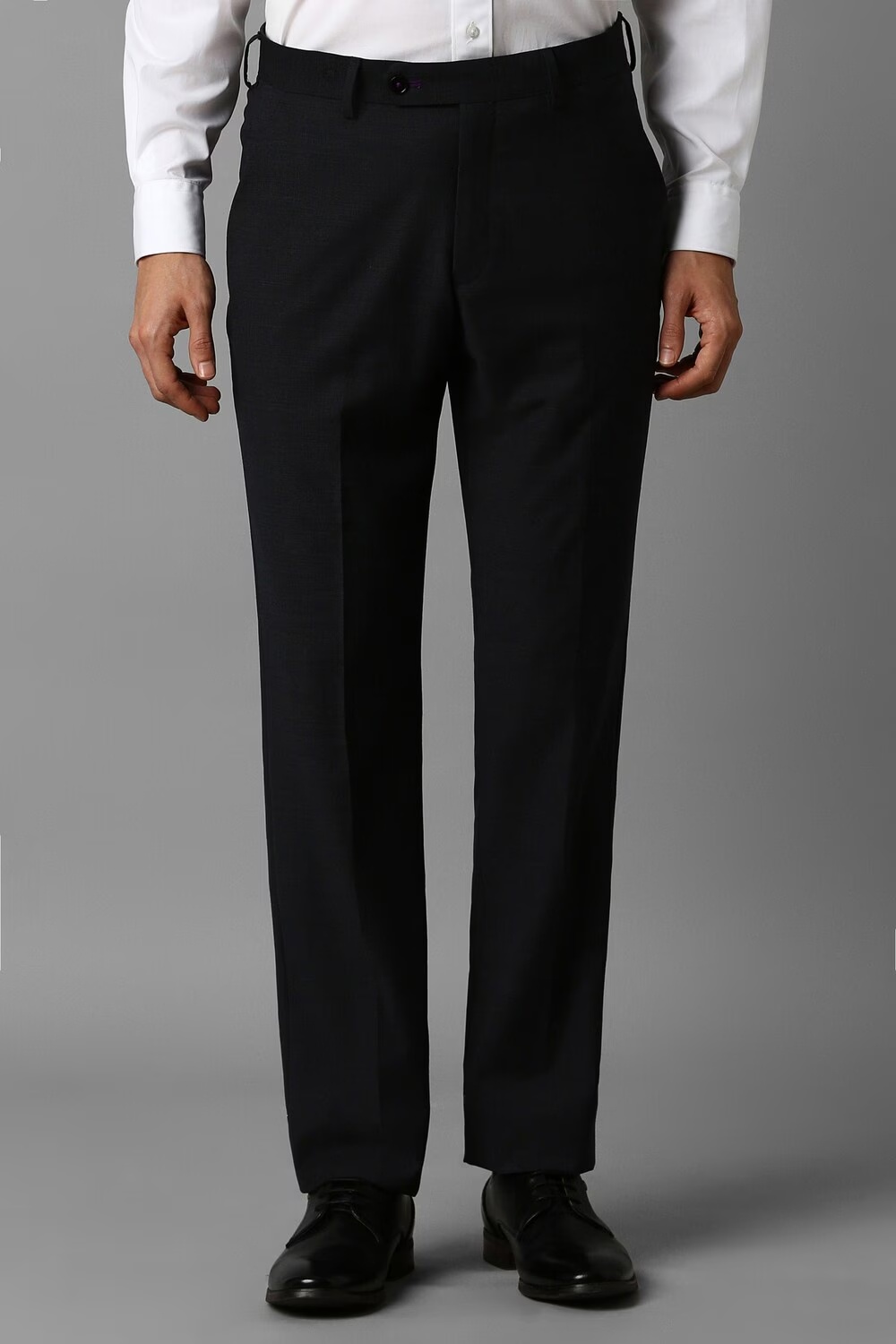 Men Black Slim Fit Textured Flat Front Formal Trousers-Black