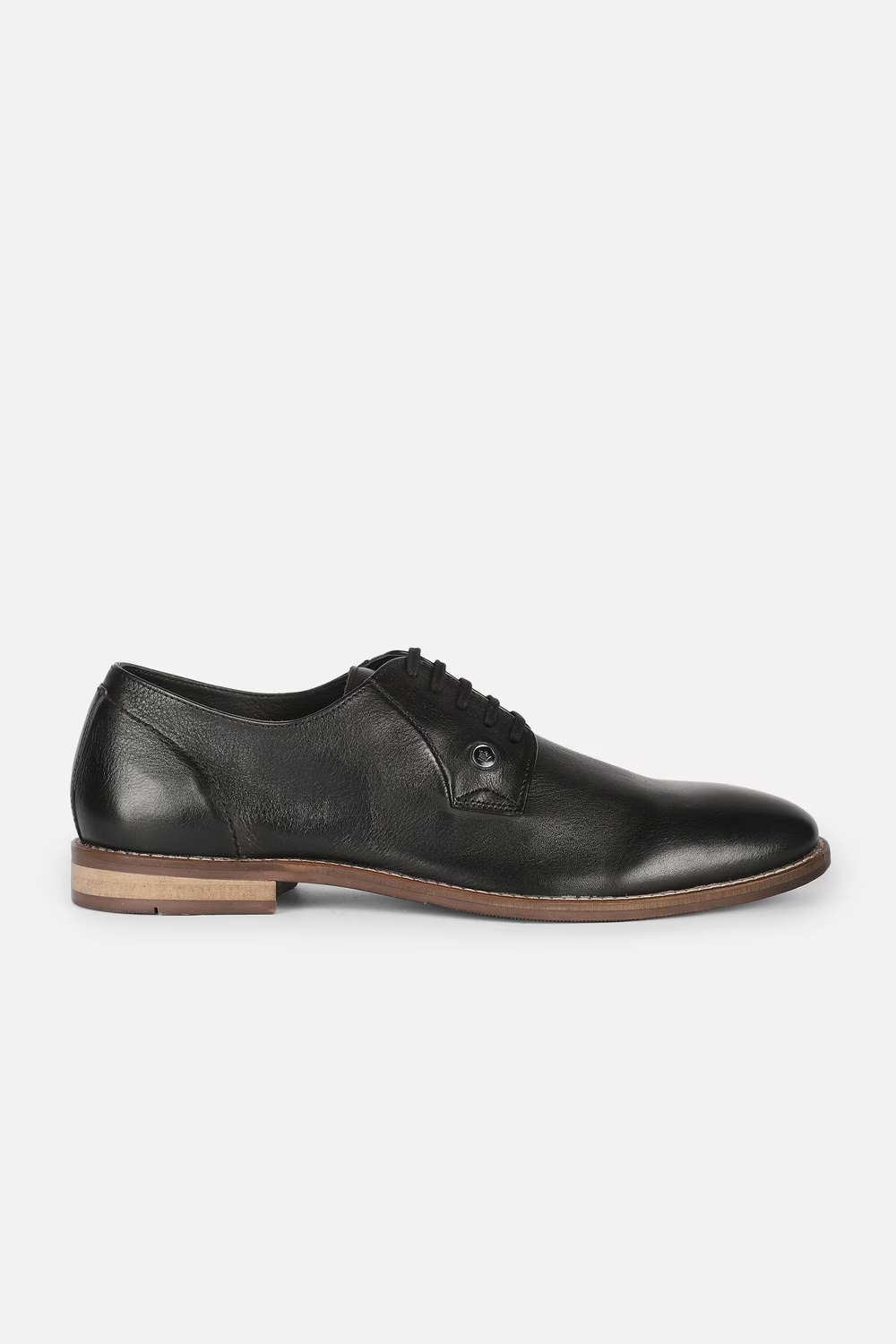 Men Classic Plain Toe Derby Leather Black Lace Up Shoes-Black