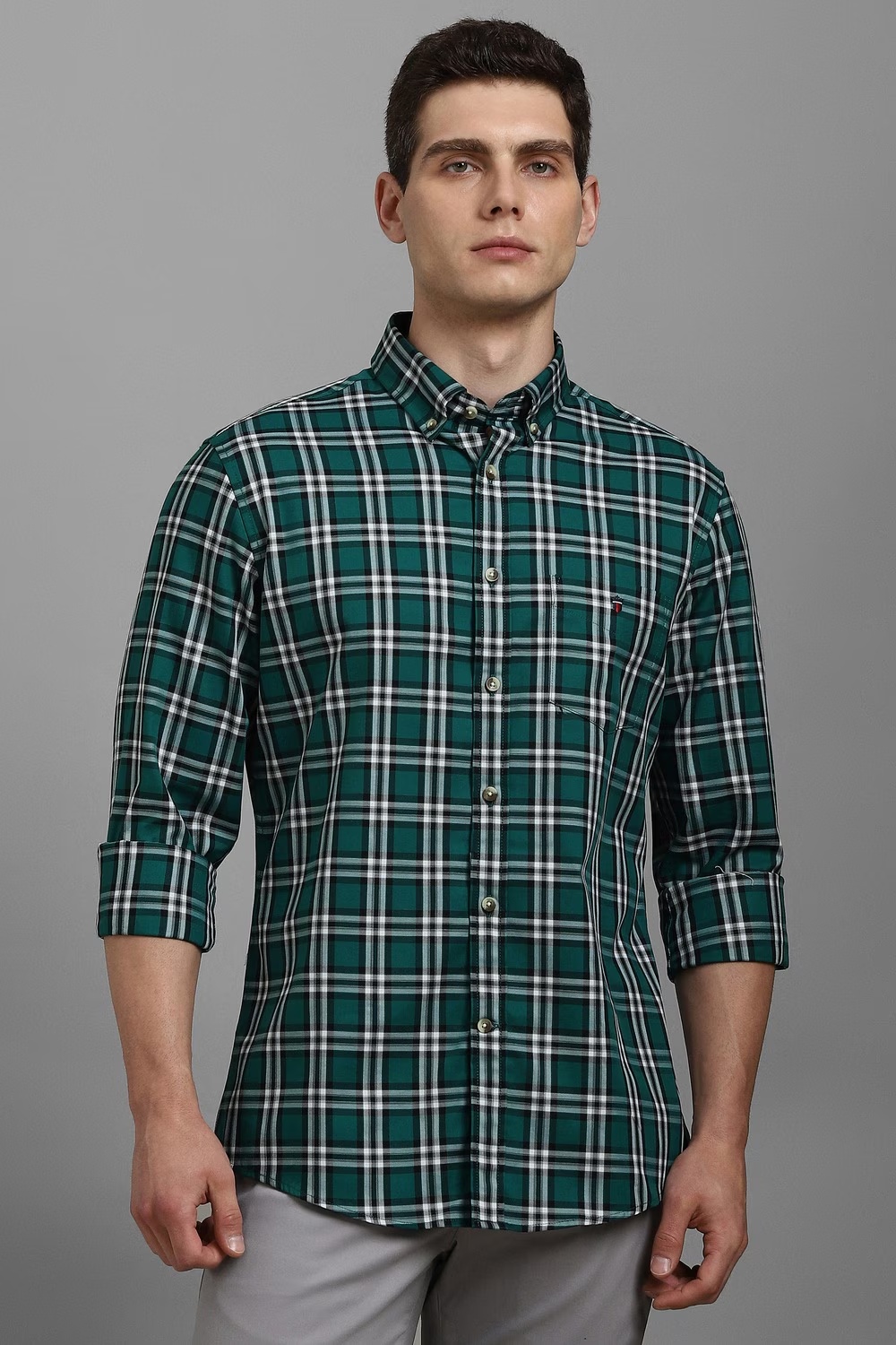 Men Green Check Full Sleeves Casual Shirt-Green