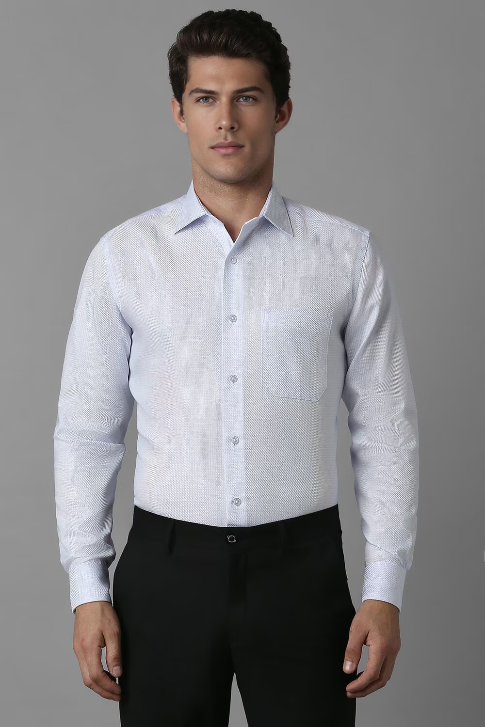 Men Blue Classic Fit Textured Full Sleeves Formal Shirt-Blue