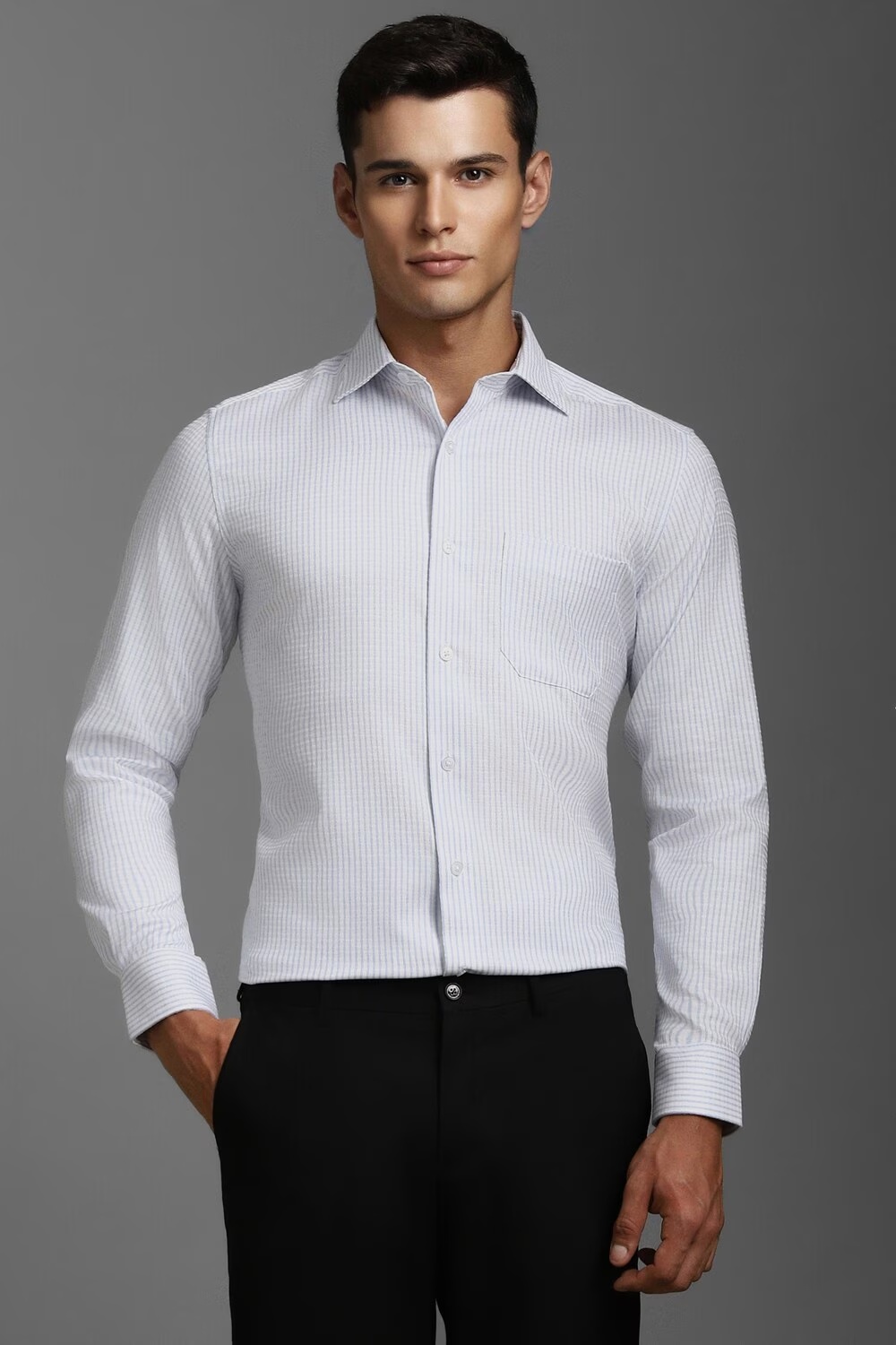 Men White Classic Fit Stripe Full Sleeves Formal Shirt-White