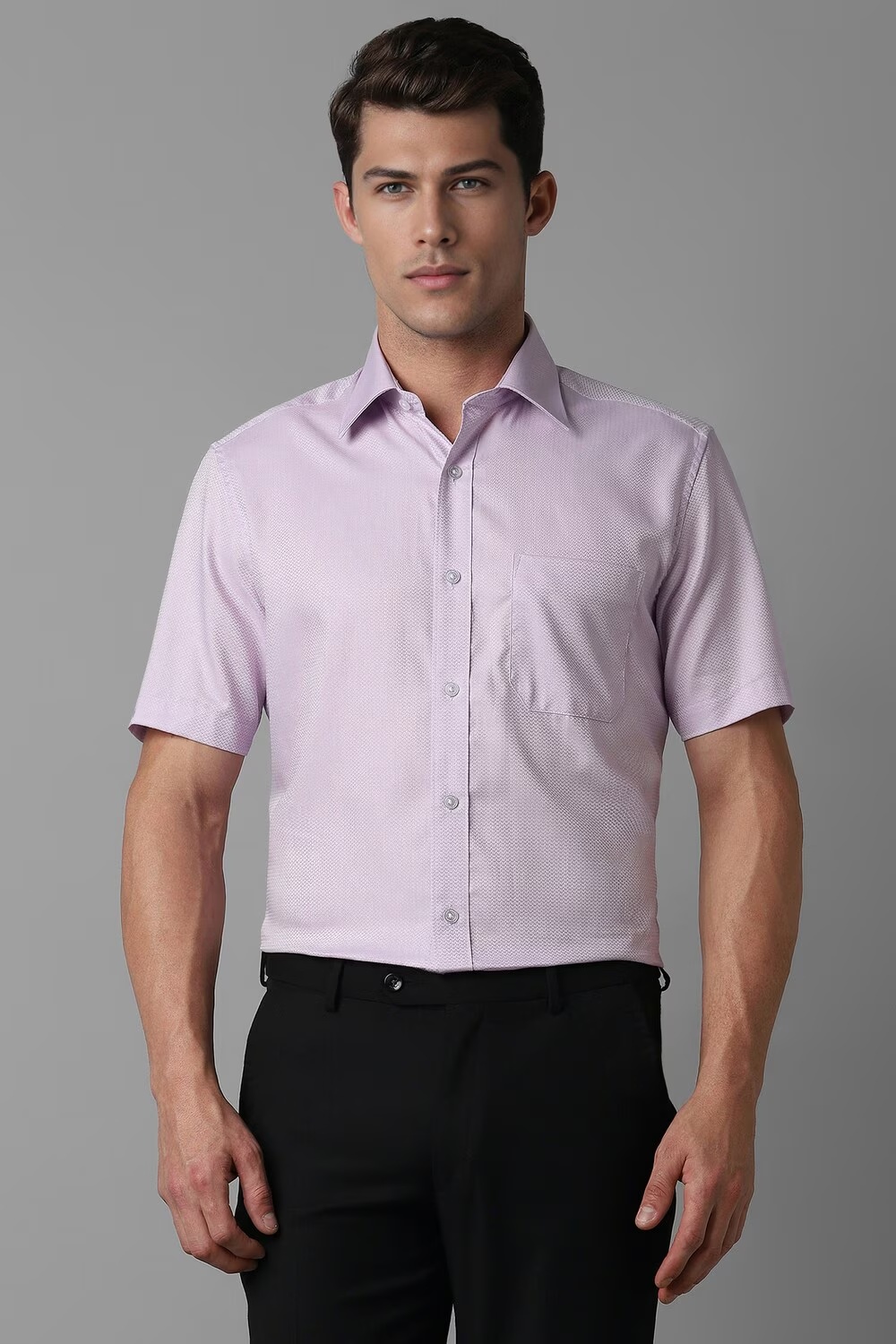 Men Lilac Classic Fit Print Half Sleeves Formal Shirt-Lilac
