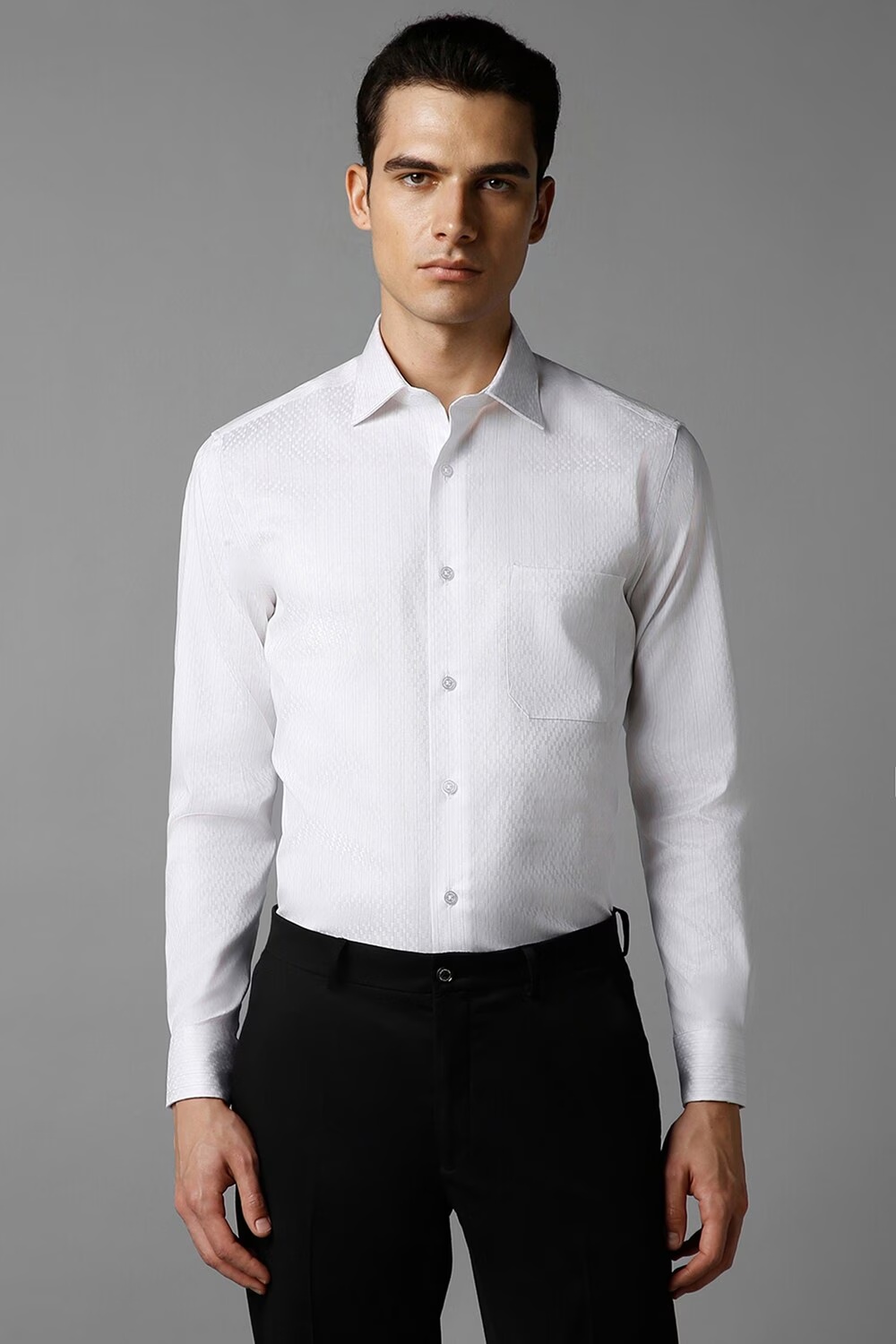 Men White Classic Fit Print Full Sleeves Formal Shirt-White