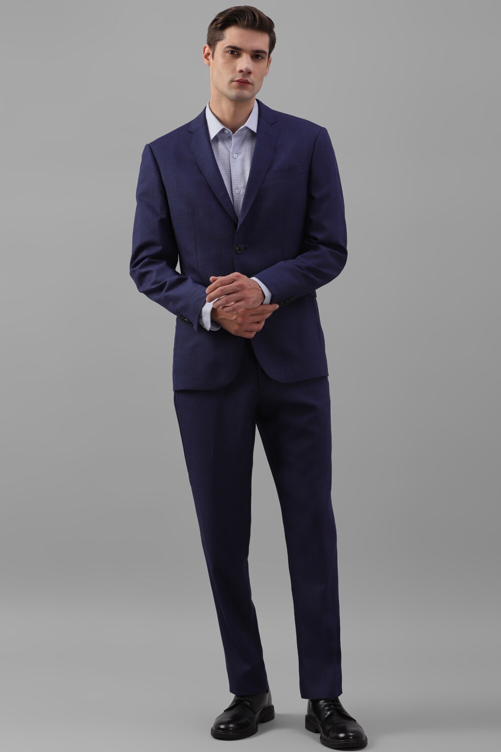Men Navy Slim Fit Textured Formal Two Piece Suit-Navy