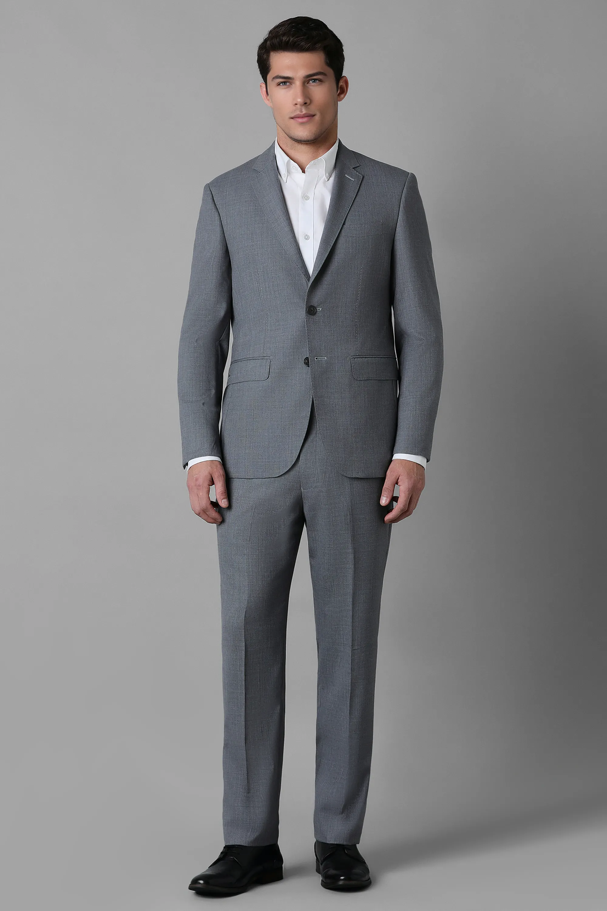Men Grey Slim Fit Textured Formal Two Piece Suit-Grey