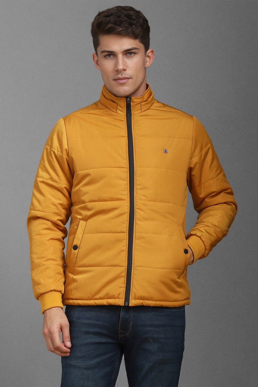 Men Casual Yellow Solid Jackets-Yellow
