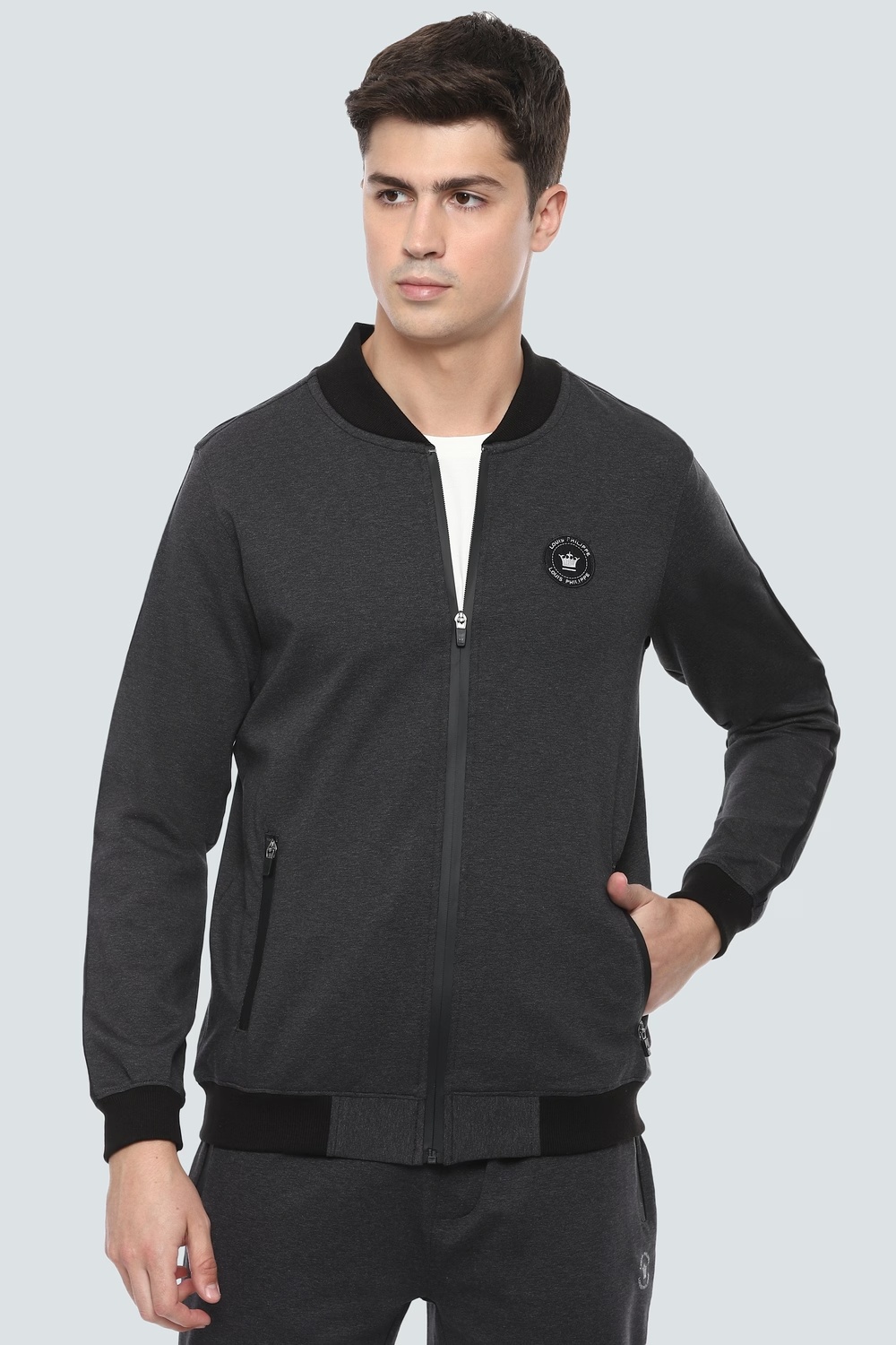 Men Casual Grey Solid Sweatshirt-Grey