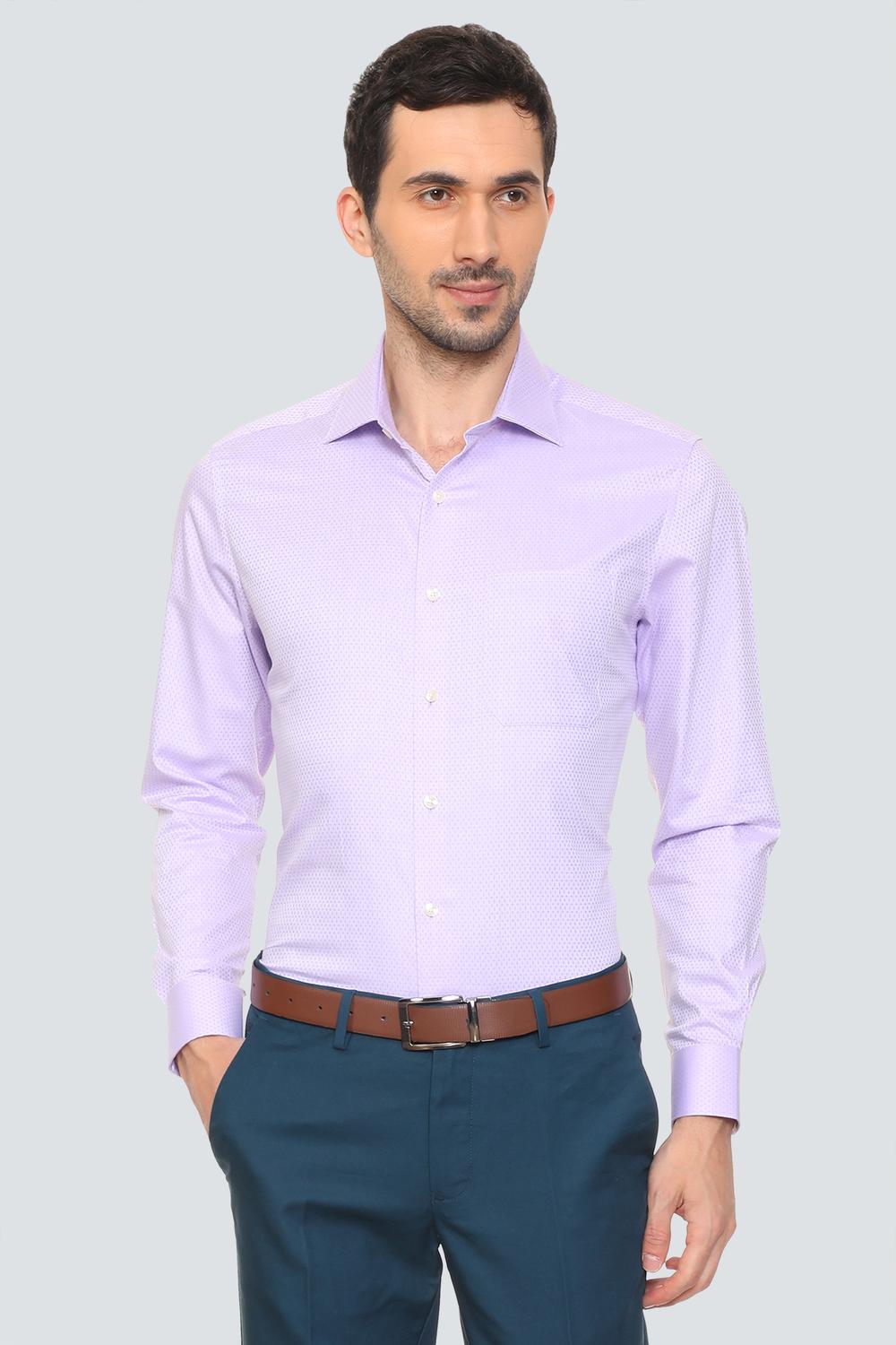 Men Purple Textured Full Sleeves Formal Shirt-Purple