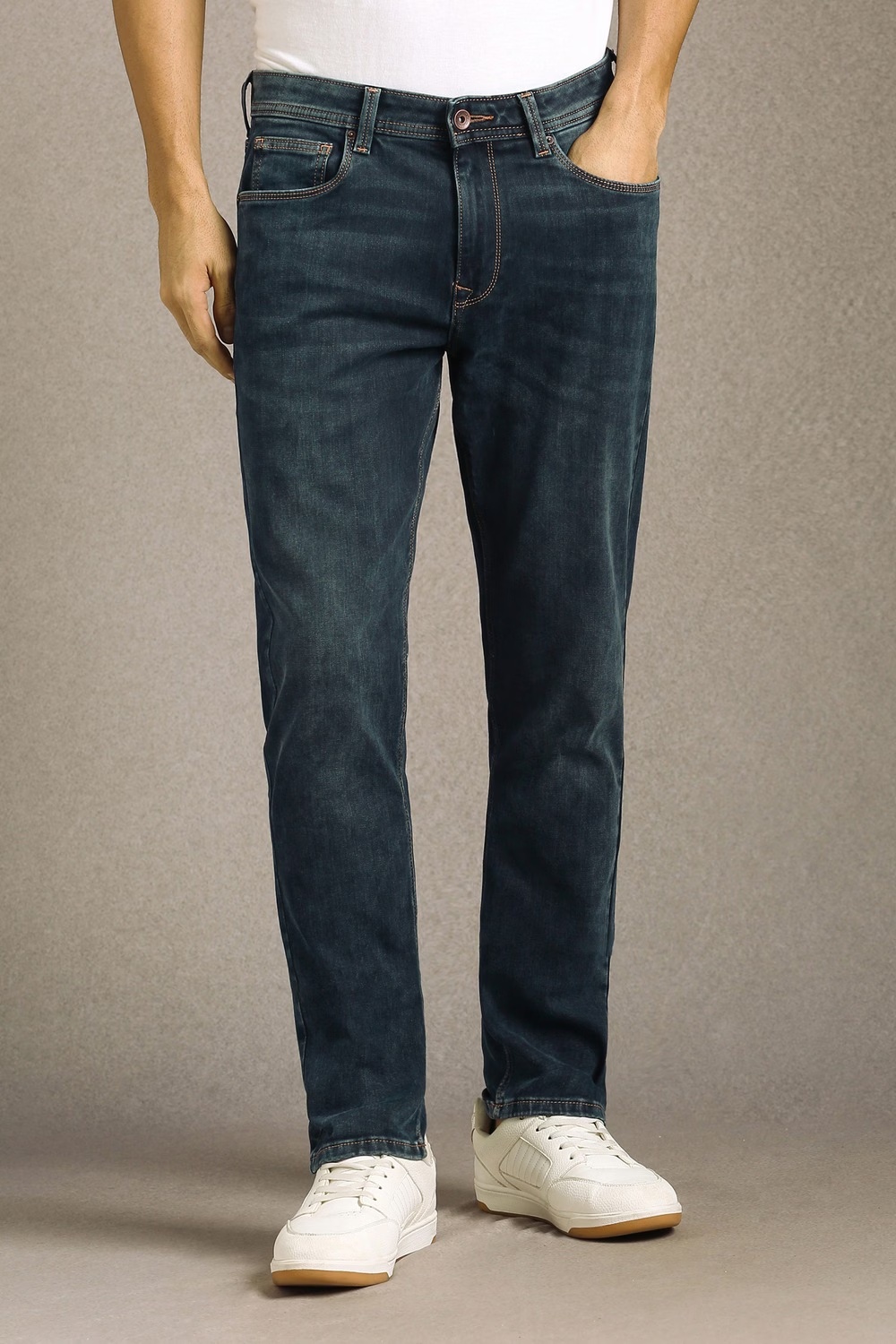 Men Navy Mid Slim Tapered Fit Jeans-Navy